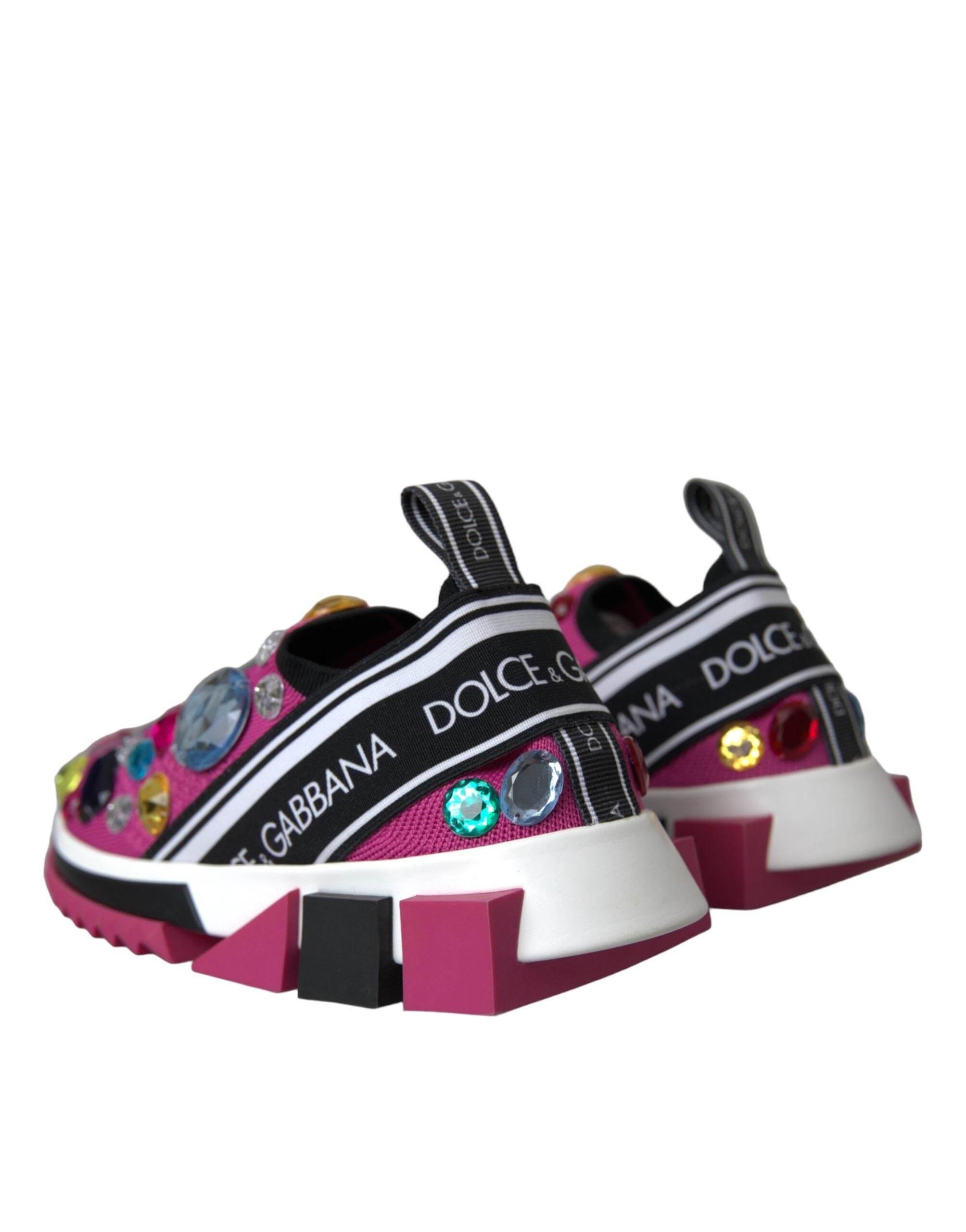 Dolce & Gabbana Pink Sorrento Crystals Sneakers Shoes - Hilstor
