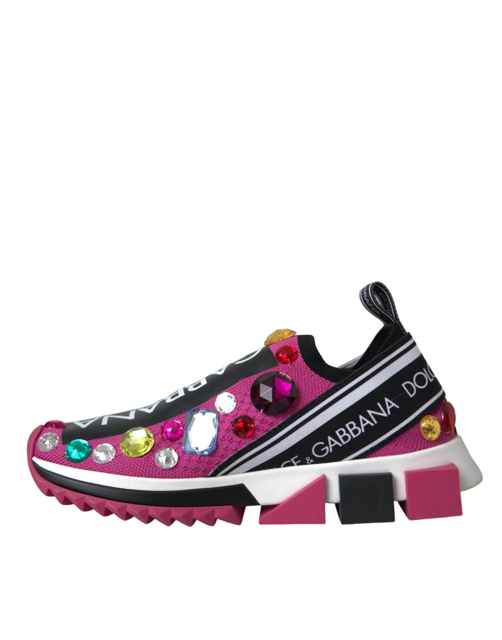 Dolce & Gabbana Pink Sorrento Crystals Sneakers Shoes - Hilstor