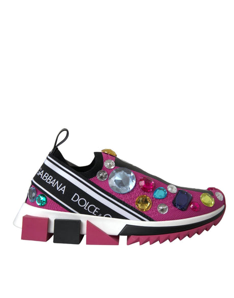 Dolce & Gabbana Pink Sorrento Crystals Sneakers Shoes - Hilstor