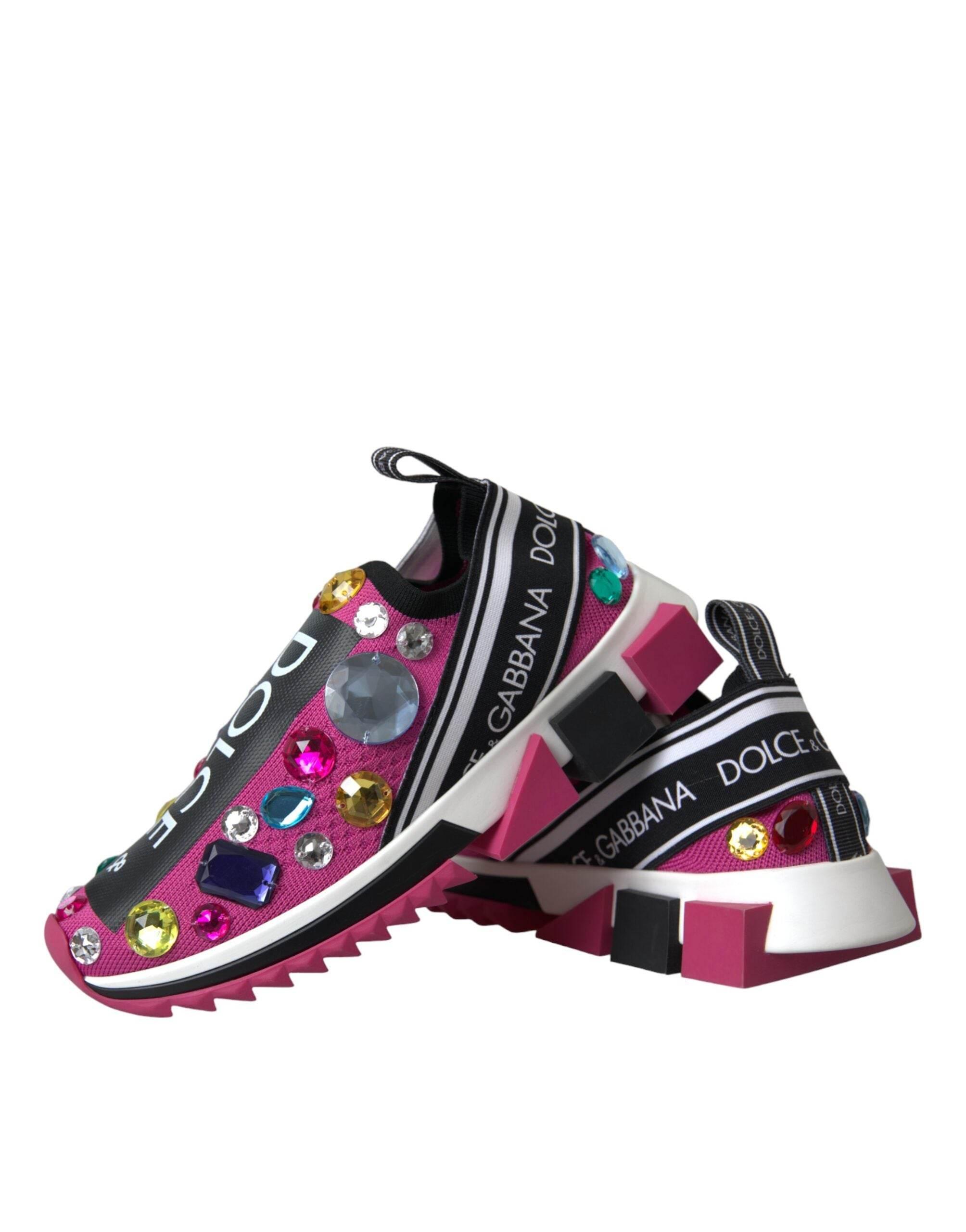 Dolce & Gabbana Pink Sorrento Crystals Sneakers Shoes - Hilstor