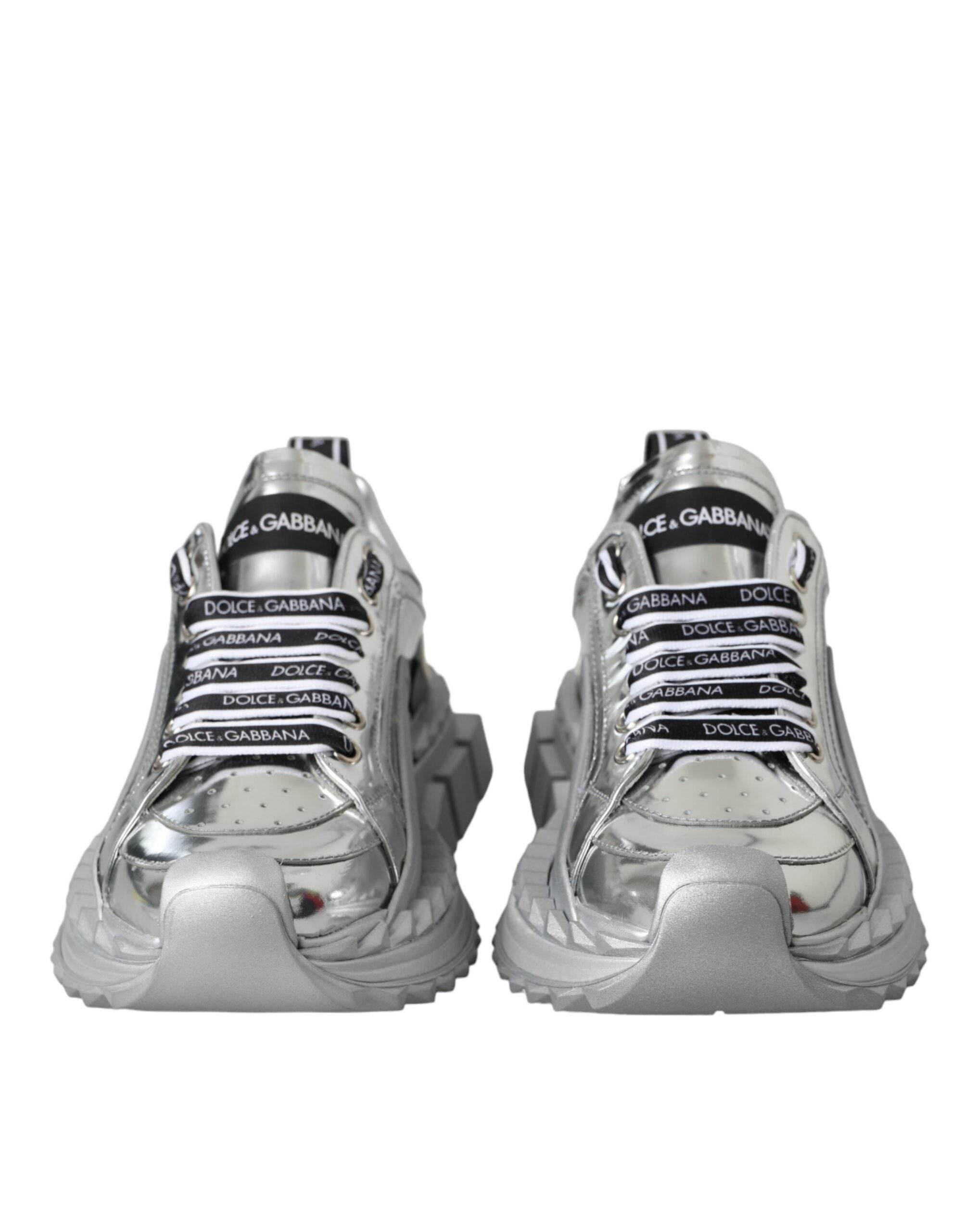 Dolce & Gabbana Silver Leather Super Queen Sneakers Shoes - Hilstor