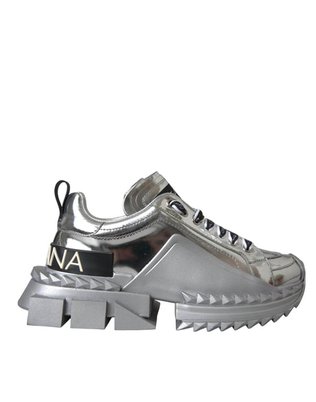 Dolce & Gabbana Silver Leather Super Queen Sneakers Shoes - Hilstor