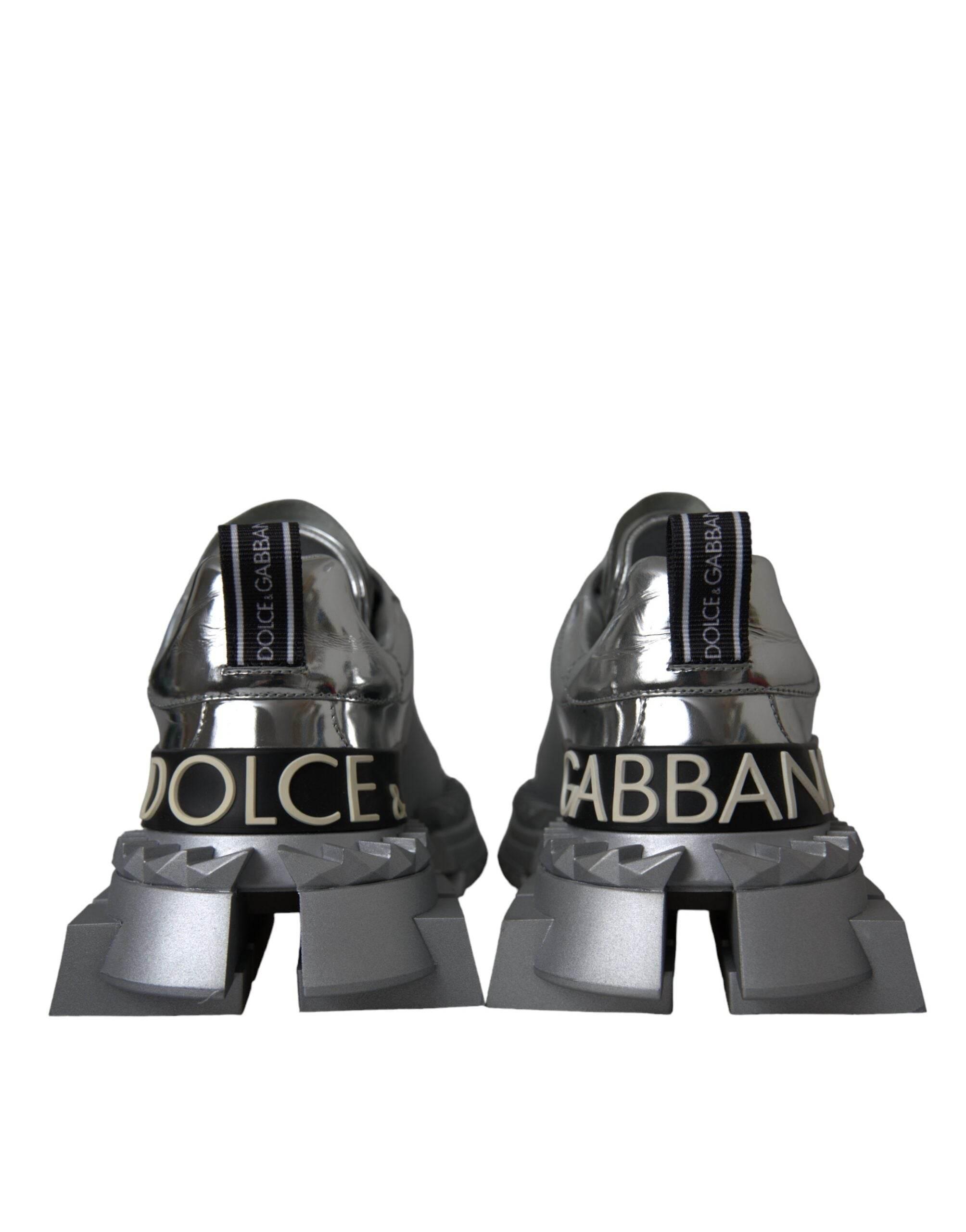 Dolce & Gabbana Silver Leather Super Queen Sneakers Shoes - Hilstor
