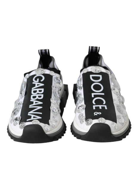 Dolce & Gabbana White Sorrento Crystals Sneakers Shoes - Hilstor