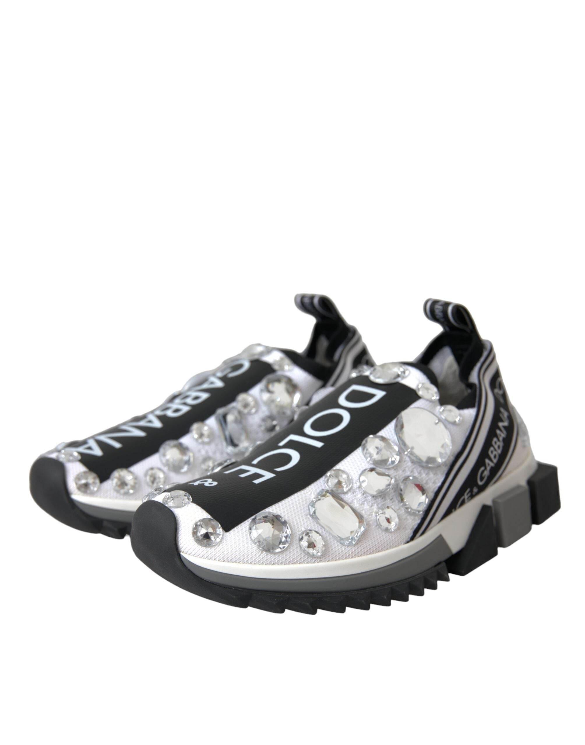 Dolce & Gabbana White Sorrento Crystals Sneakers Shoes - Hilstor
