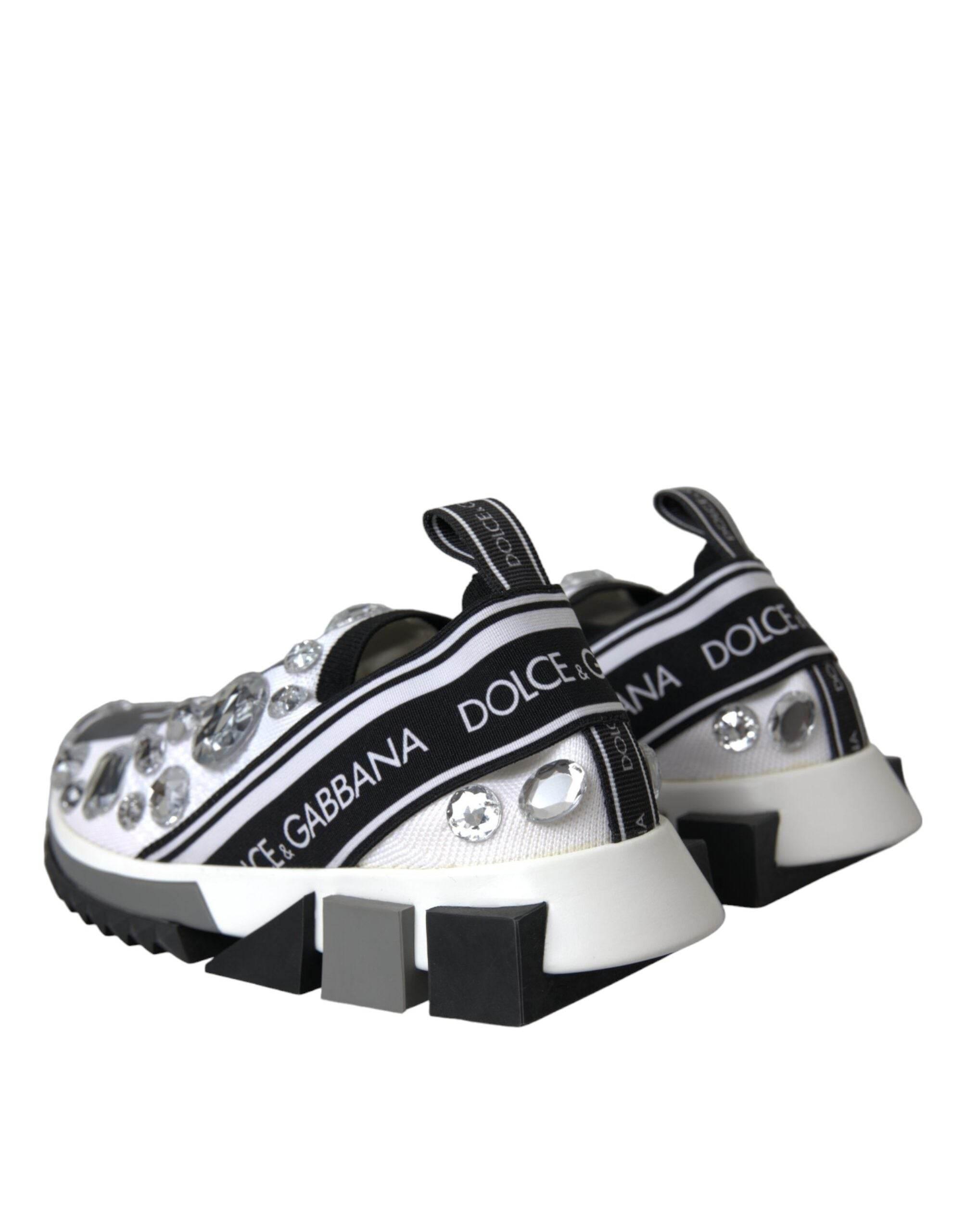 Dolce & Gabbana White Sorrento Crystals Sneakers Shoes - Hilstor