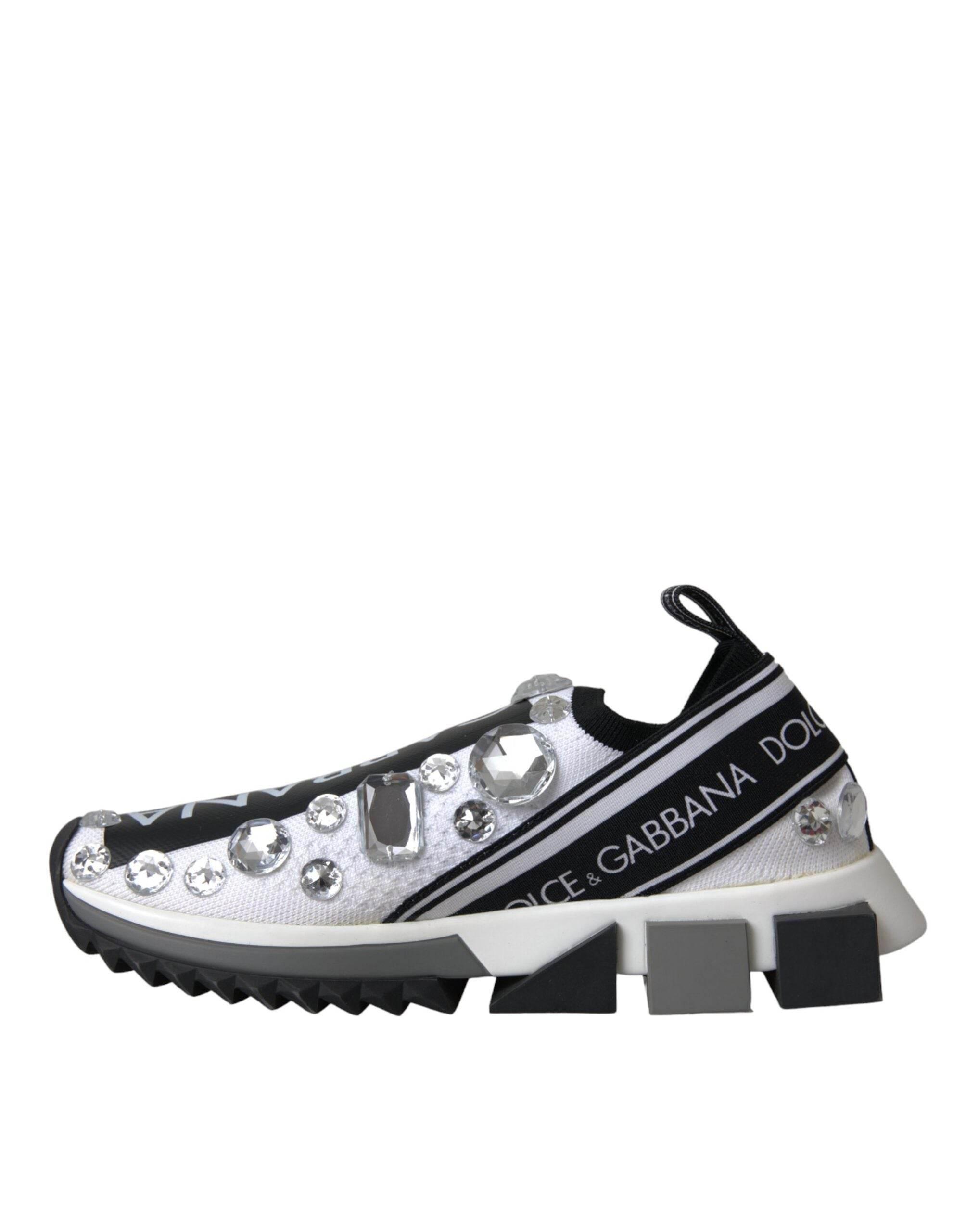 Dolce & Gabbana White Sorrento Crystals Sneakers Shoes - Hilstor