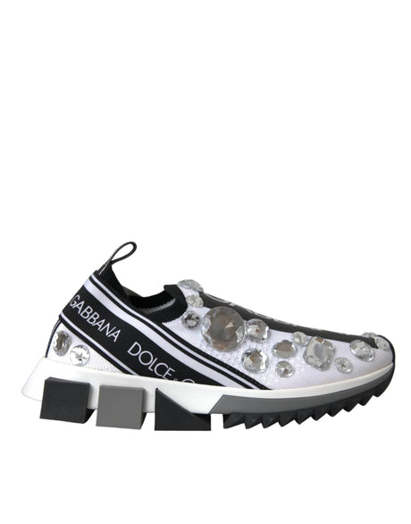 Dolce & Gabbana White Sorrento Crystals Sneakers Shoes - Hilstor