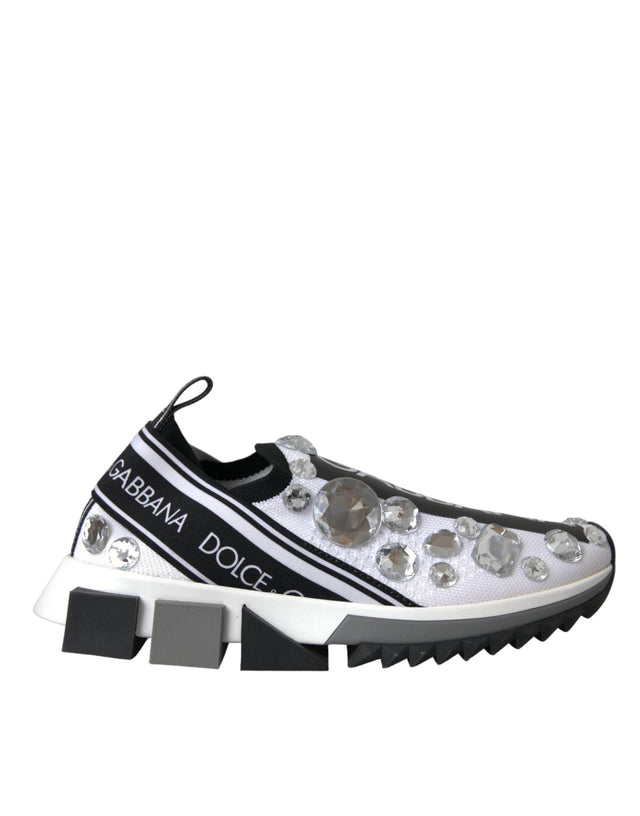 Dolce & Gabbana White Sorrento Crystals Sneakers Shoes - Hilstor