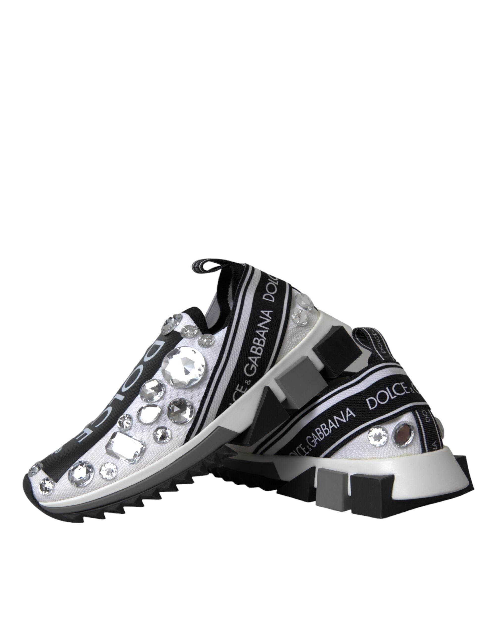Dolce & Gabbana White Sorrento Crystals Sneakers Shoes - Hilstor