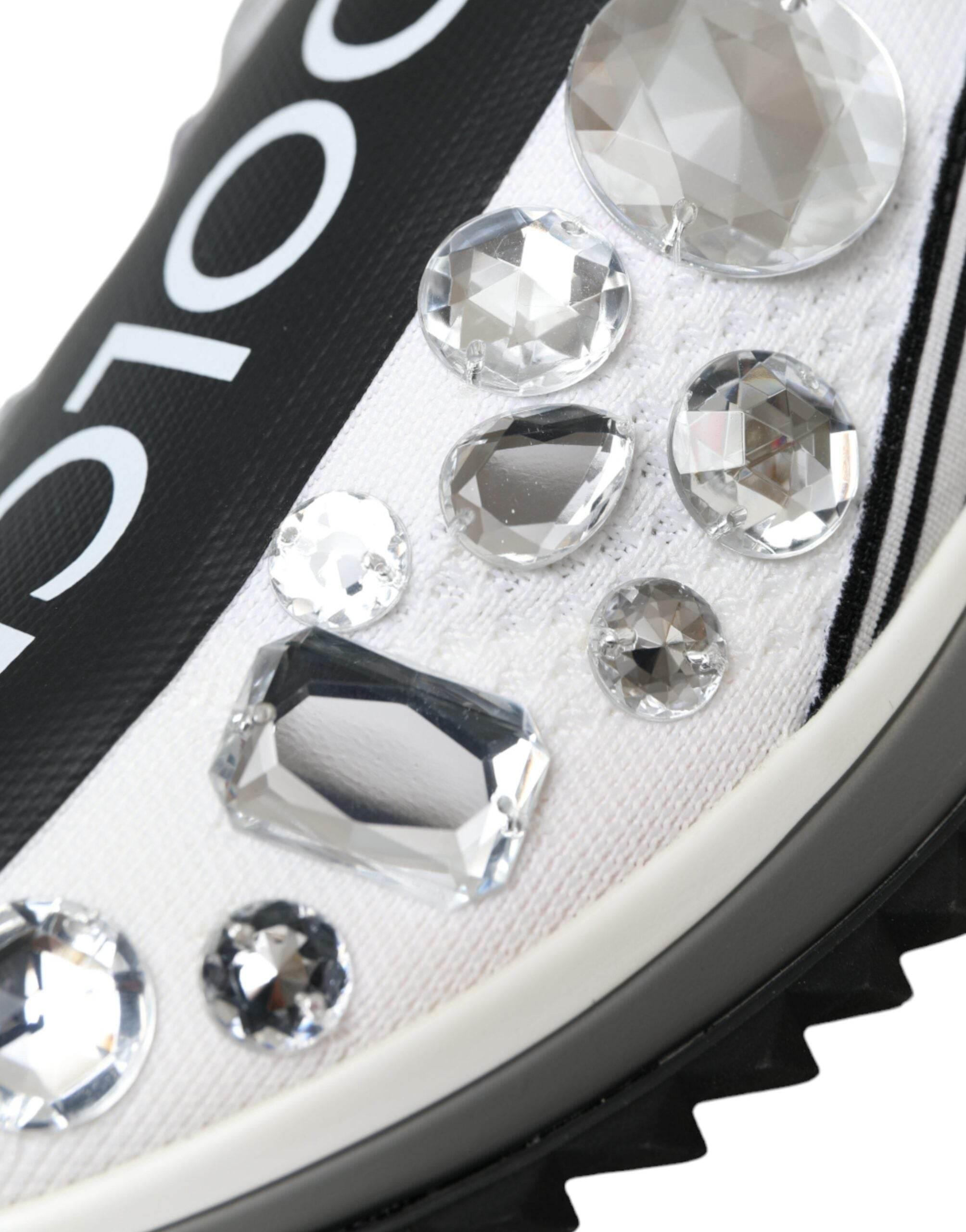 Dolce & Gabbana White Sorrento Crystals Sneakers Shoes - Hilstor
