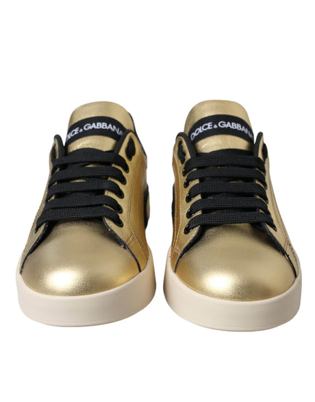 Dolce & Gabbana Gold Portofino Calf Leather Sneakers Women Shoes - Hilstor