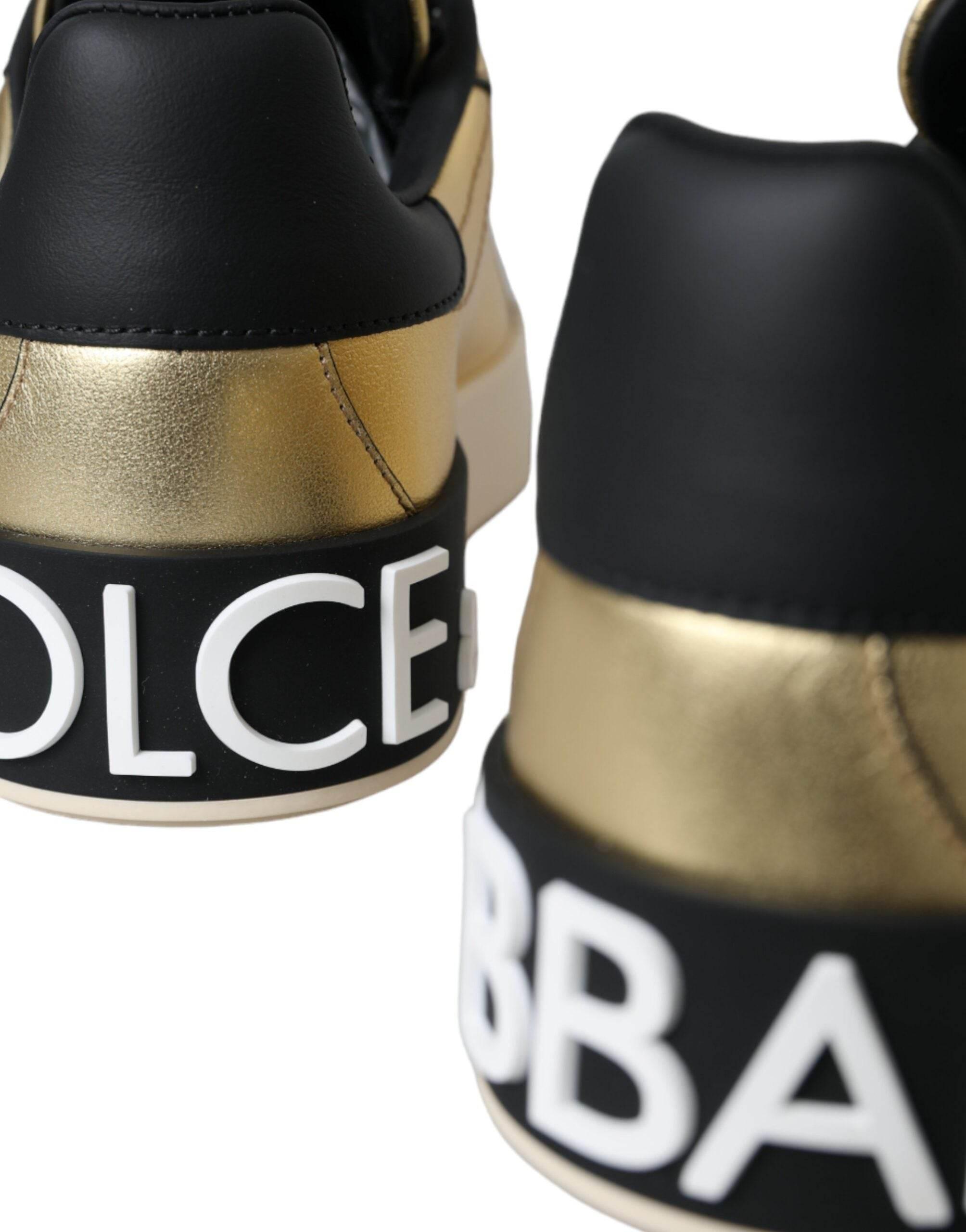 Dolce & Gabbana Gold Portofino Calf Leather Sneakers Women Shoes - Hilstor