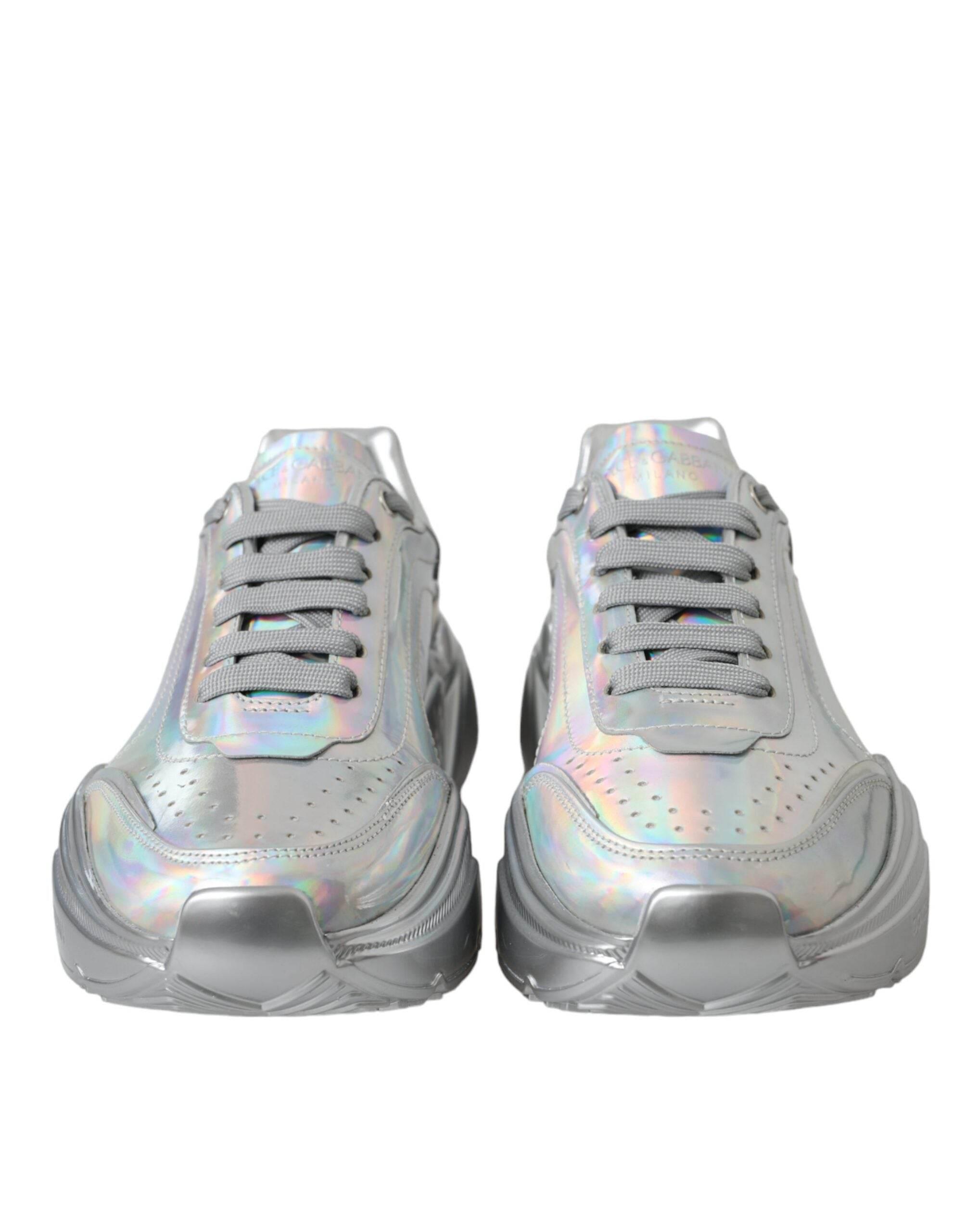 Dolce & Gabbana Silver Iridescent DAYMASTER Leather Sneakers Shoes - Hilstor