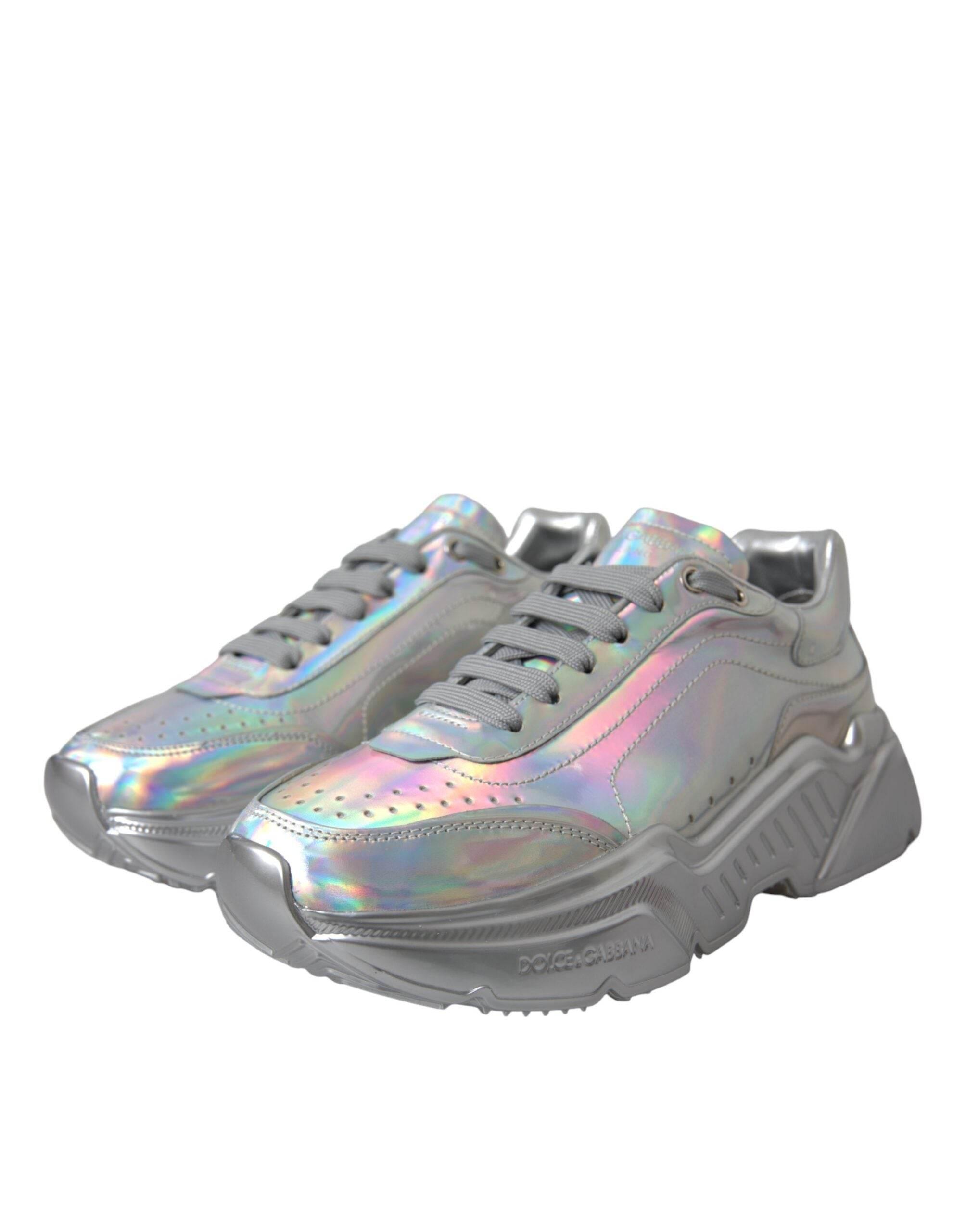 Dolce & Gabbana Silver Iridescent DAYMASTER Leather Sneakers Shoes - Hilstor