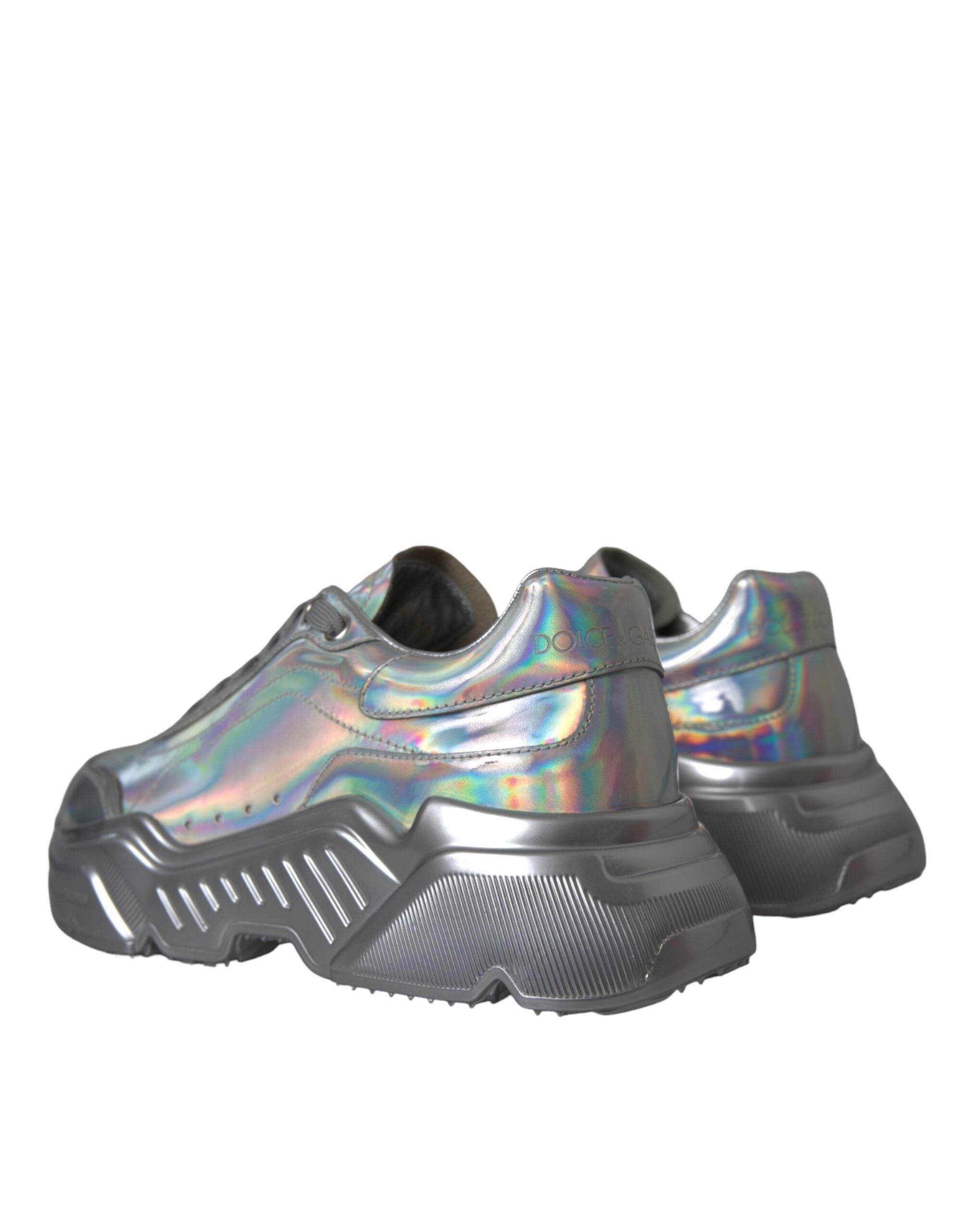 Dolce & Gabbana Silver Iridescent DAYMASTER Leather Sneakers Shoes - Hilstor