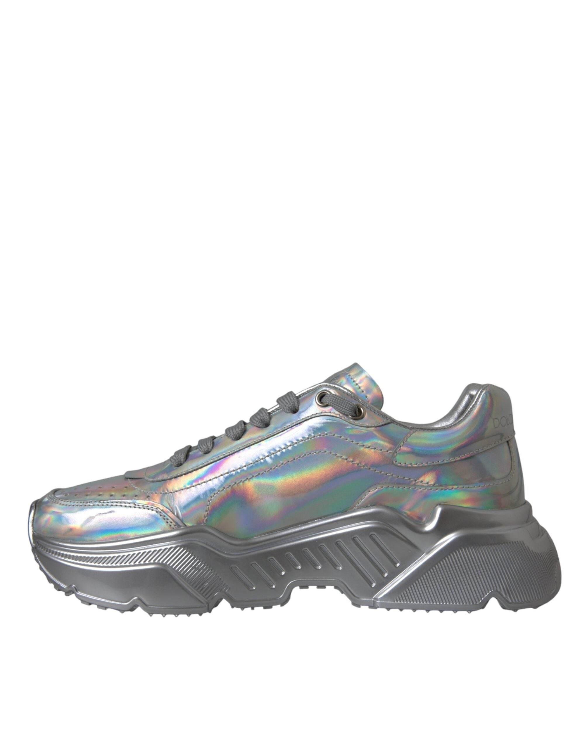Dolce & Gabbana Silver Iridescent DAYMASTER Leather Sneakers Shoes - Hilstor