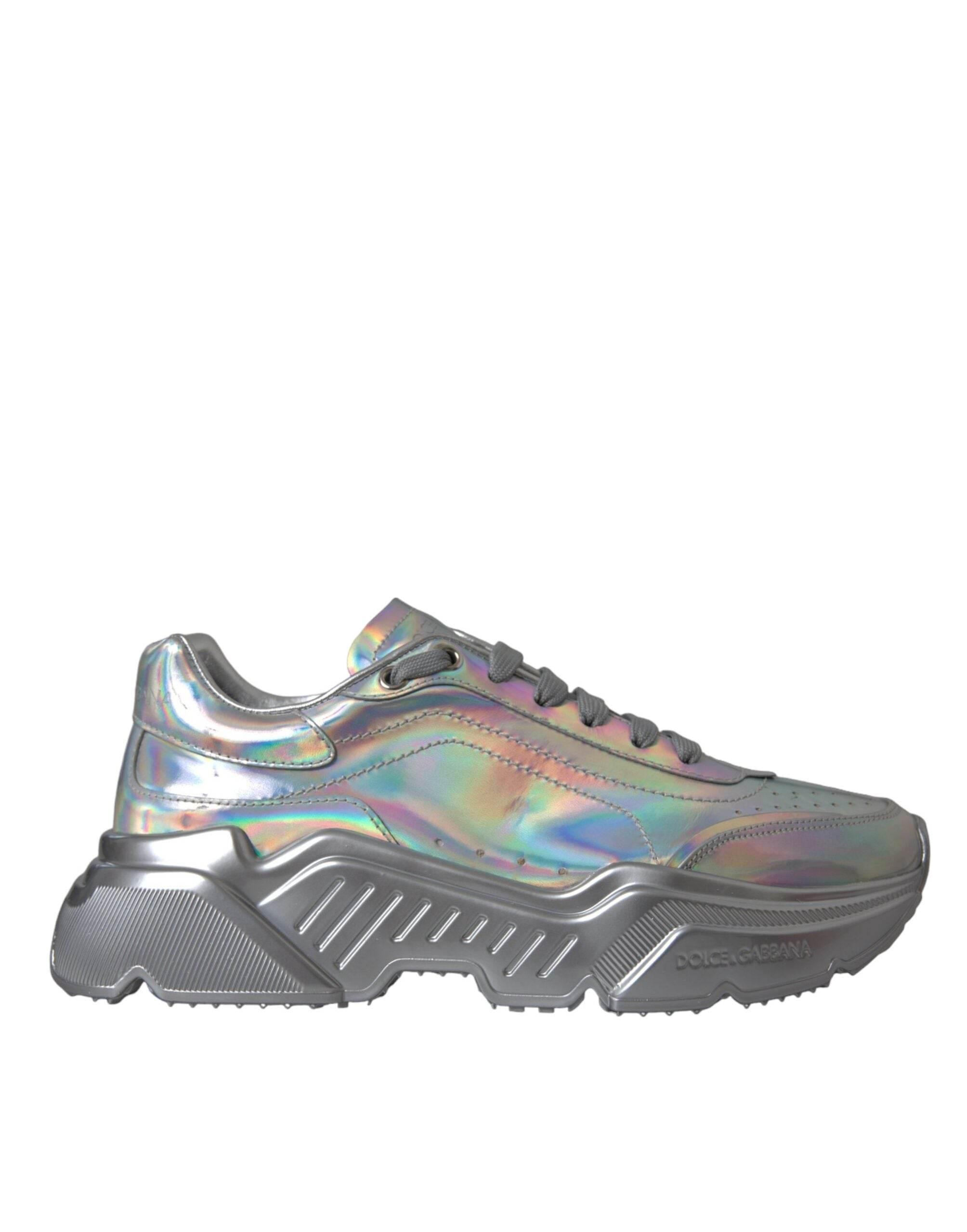 Dolce & Gabbana Silver Iridescent DAYMASTER Leather Sneakers Shoes - Hilstor
