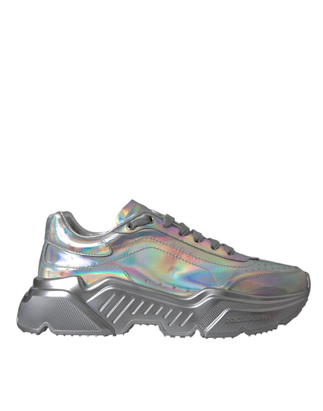 Dolce & Gabbana Silver Iridescent DAYMASTER Leather Sneakers Shoes - Hilstor