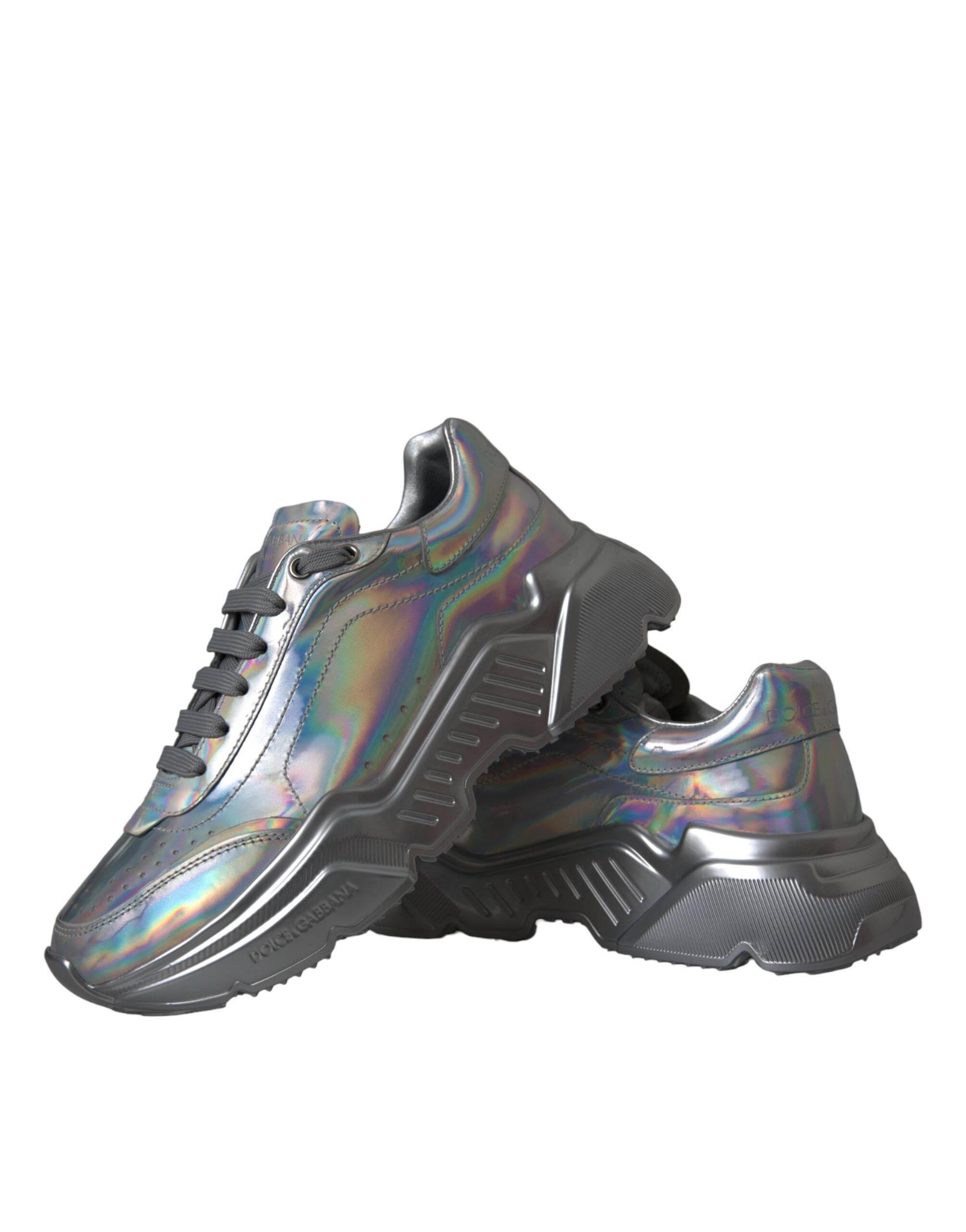 Dolce & Gabbana Silver Iridescent DAYMASTER Leather Sneakers Shoes - Hilstor