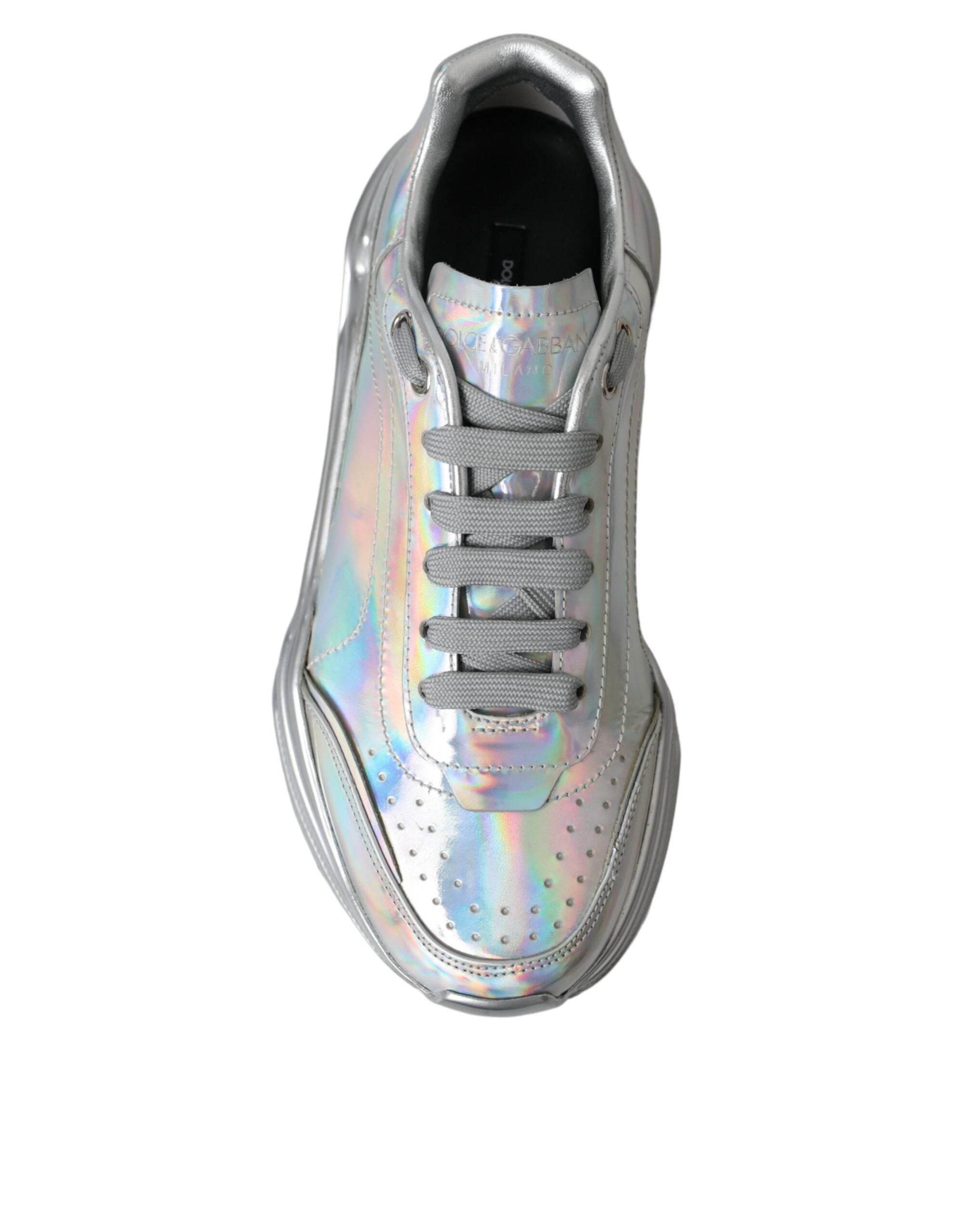 Dolce & Gabbana Silver Iridescent DAYMASTER Leather Sneakers Shoes - Hilstor