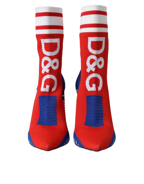Dolce & Gabbana Red Blue Stretch Sock Style Short Boots Logo Shoes - Hilstor