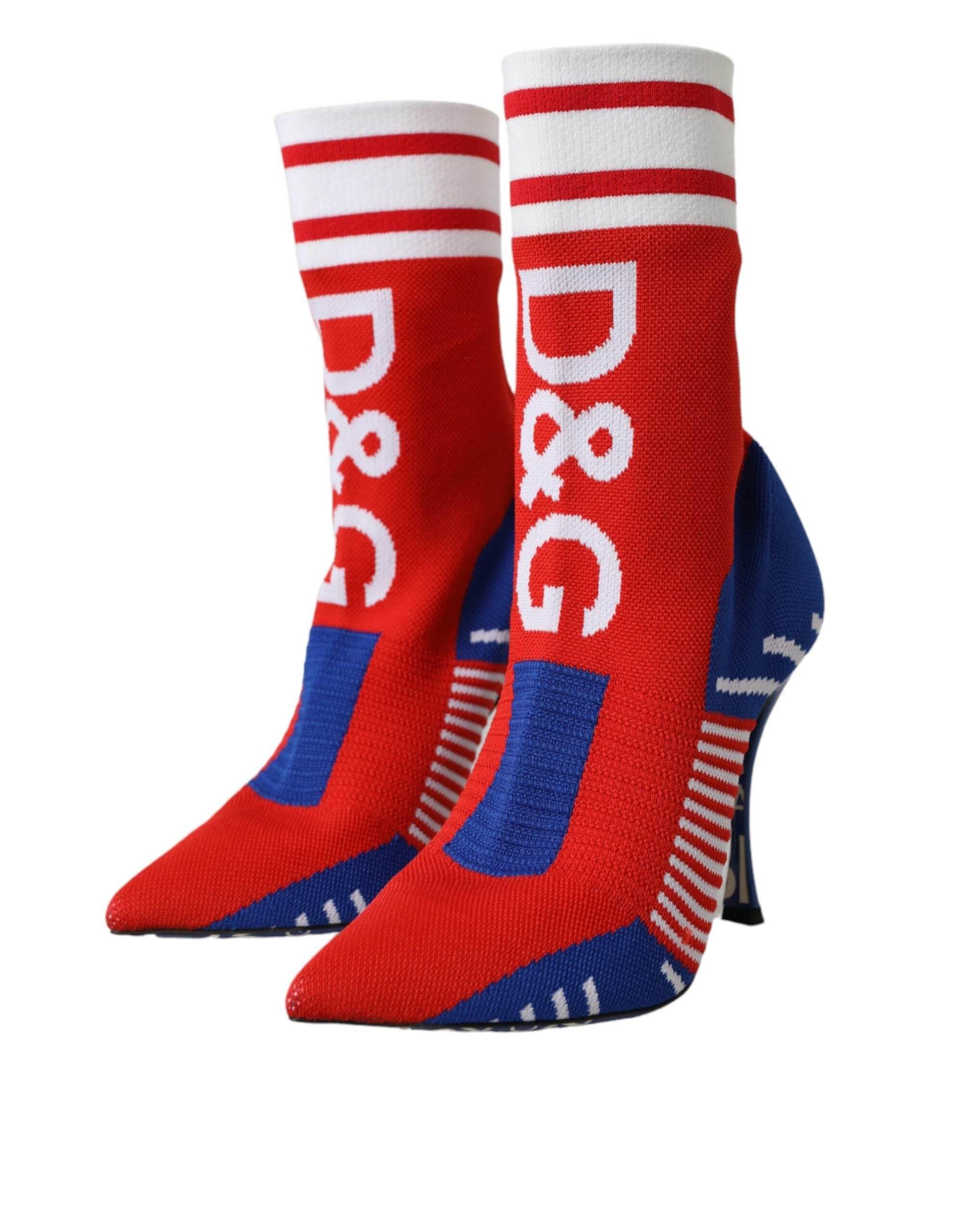 Dolce & Gabbana Red Blue Stretch Sock Style Short Boots Logo Shoes - Hilstor