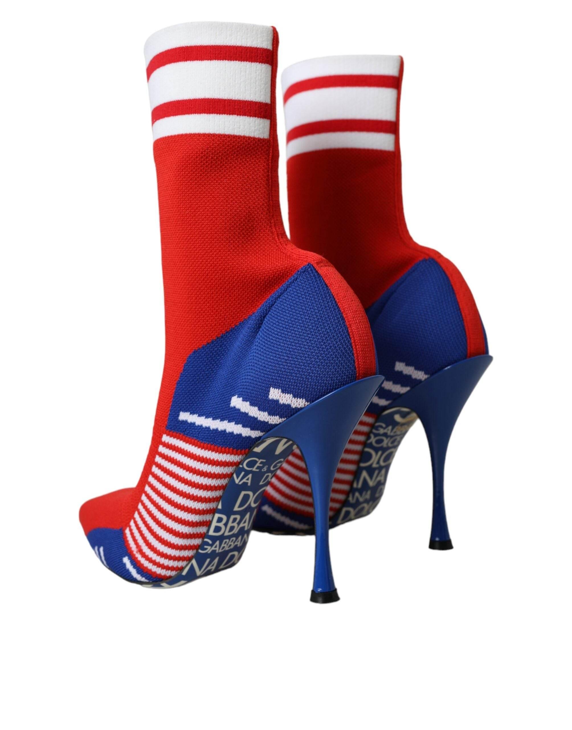 Dolce & Gabbana Red Blue Stretch Sock Style Short Boots Logo Shoes - Hilstor