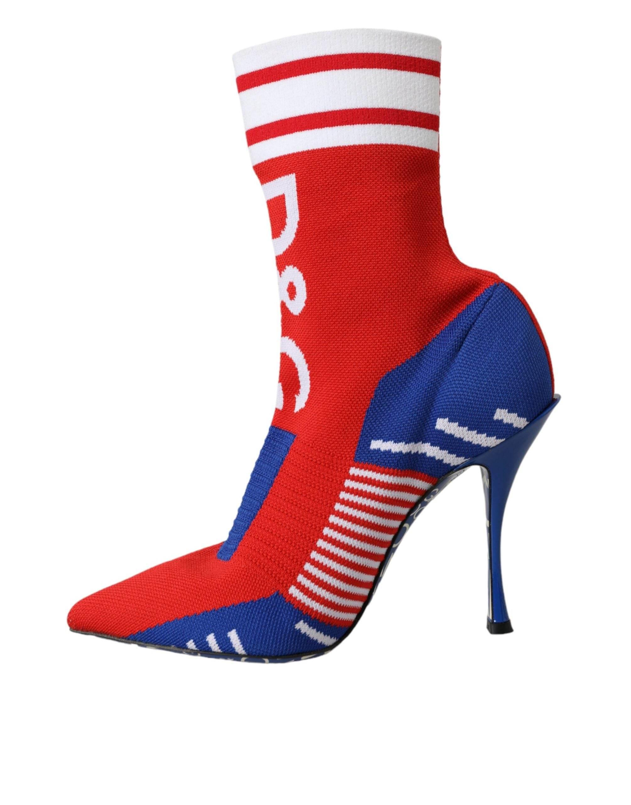 Dolce & Gabbana Red Blue Stretch Sock Style Short Boots Logo Shoes - Hilstor