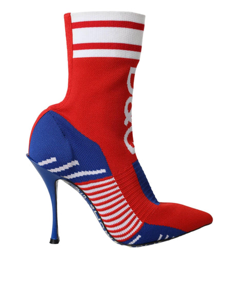 Dolce & Gabbana Red Blue Stretch Sock Style Short Boots Logo Shoes - Hilstor