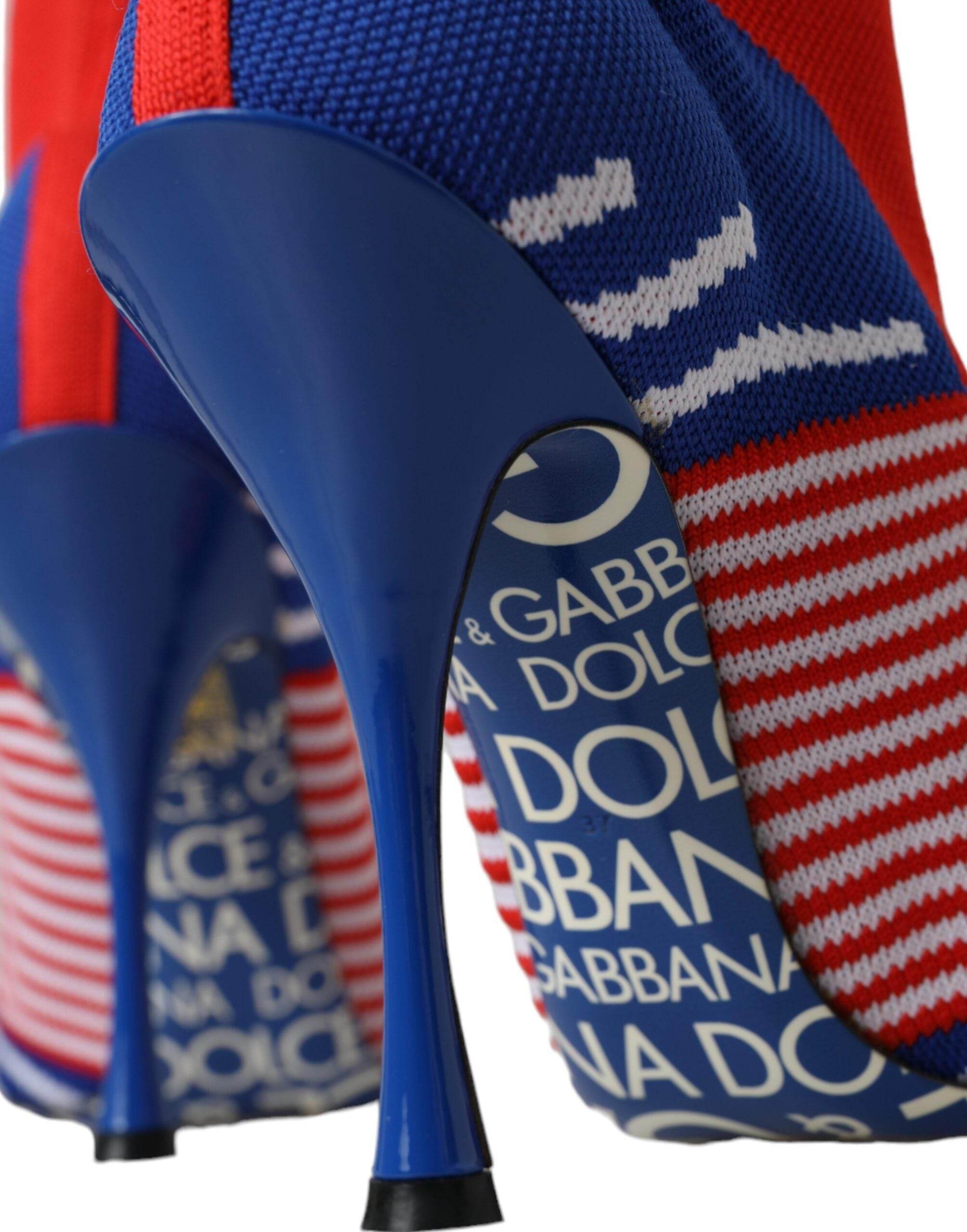 Dolce & Gabbana Red Blue Stretch Sock Style Short Boots Logo Shoes - Hilstor