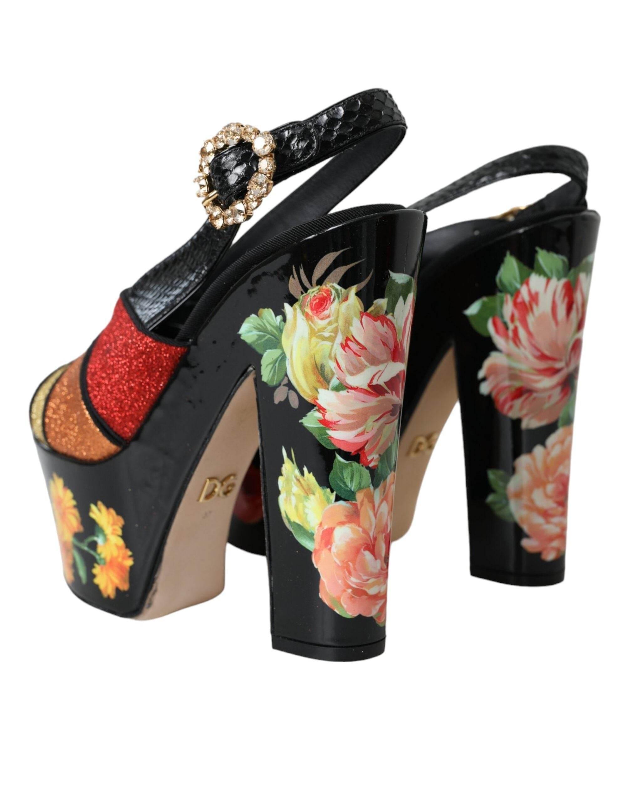 Dolce & Gabbana Multicolor Floral Crystal Platform Sandals Shoes - Hilstor