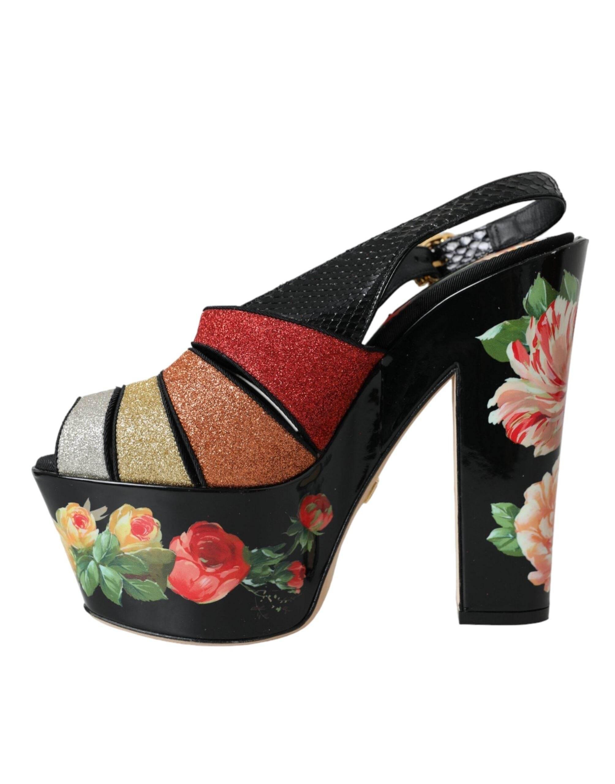 Dolce & Gabbana Multicolor Floral Crystal Platform Sandals Shoes - Hilstor