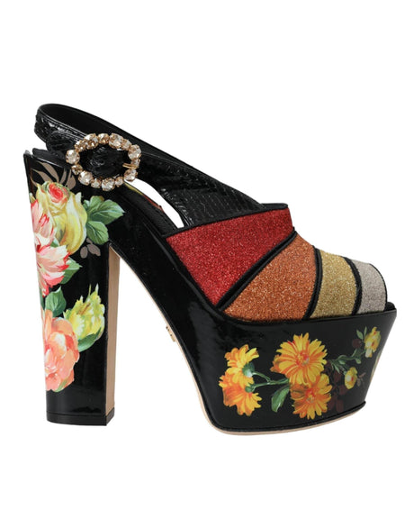 Dolce & Gabbana Multicolor Floral Crystal Platform Sandals Shoes - Hilstor