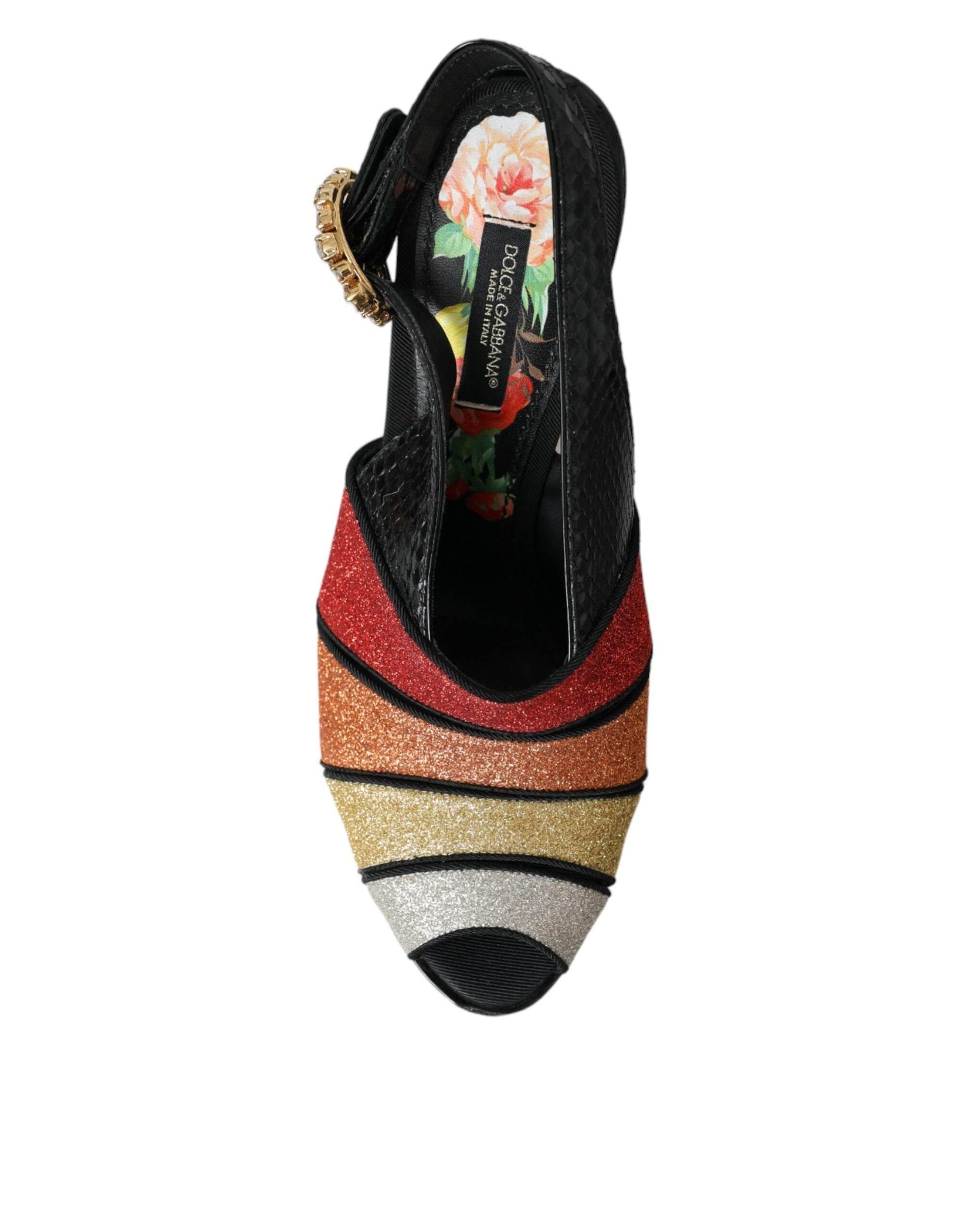 Dolce & Gabbana Multicolor Floral Crystal Platform Sandals Shoes - Hilstor