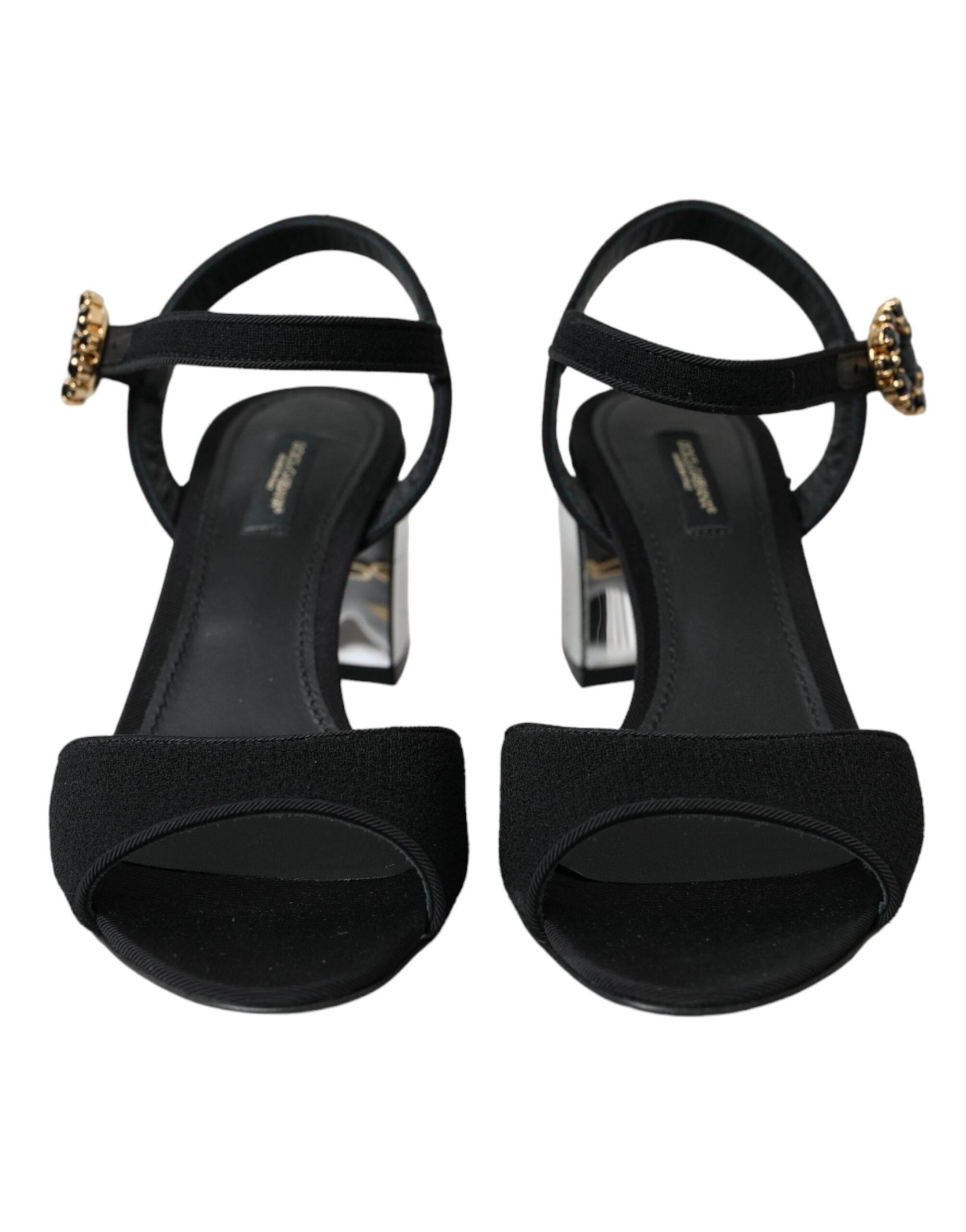 Dolce & Gabbana Black Crystal Ankle Strap Keira Sandal Shoes - Hilstor