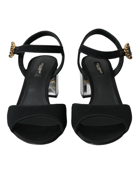 Dolce & Gabbana Black Crystal Ankle Strap Keira Sandal Shoes - Hilstor