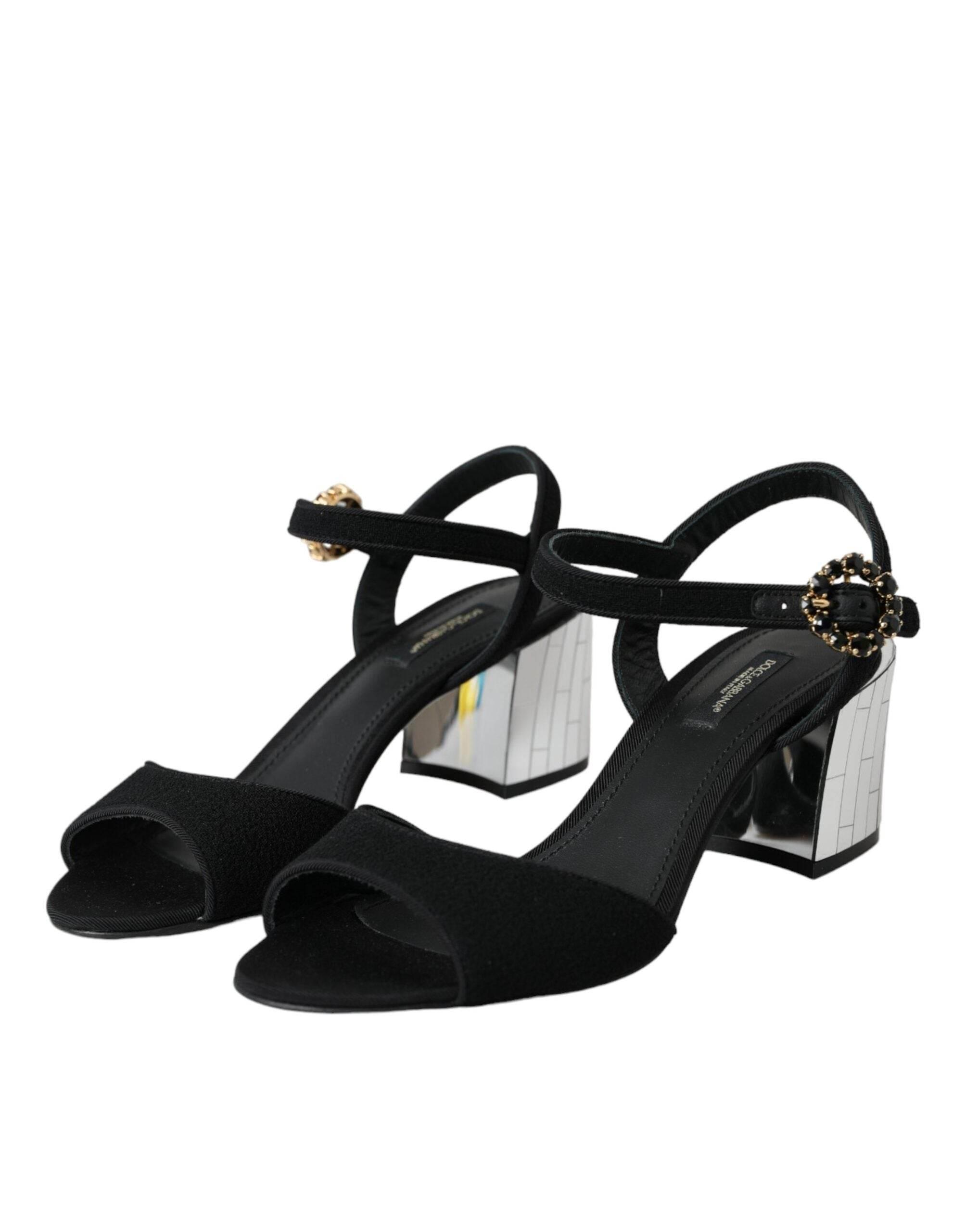 Dolce & Gabbana Black Crystal Ankle Strap Keira Sandal Shoes - Hilstor