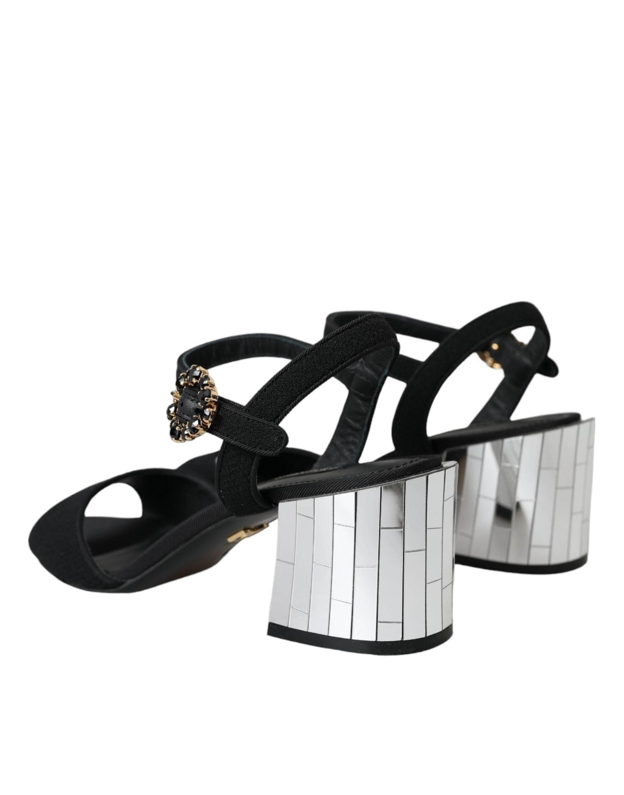 Dolce & Gabbana Black Crystal Ankle Strap Keira Sandal Shoes - Hilstor