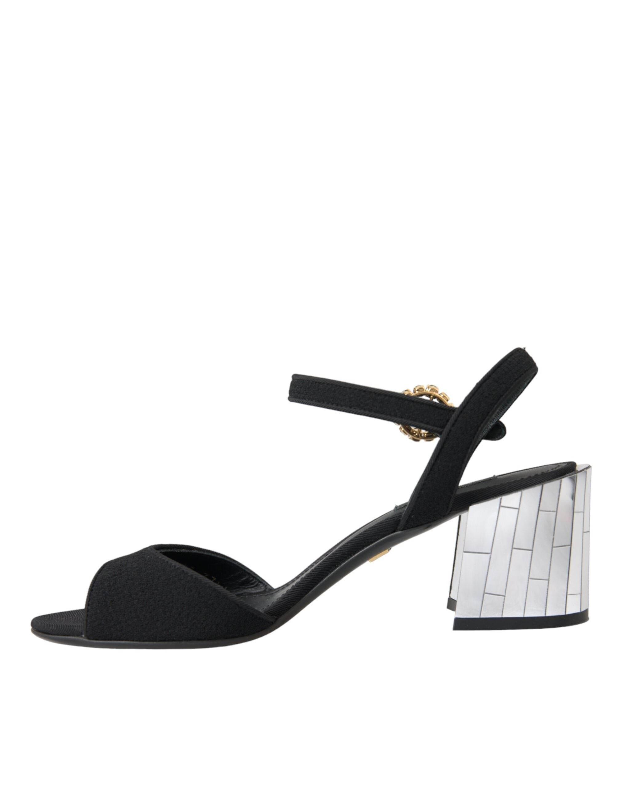 Dolce & Gabbana Black Crystal Ankle Strap Keira Sandal Shoes - Hilstor
