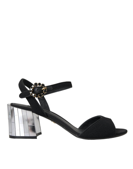 Dolce & Gabbana Black Crystal Ankle Strap Keira Sandal Shoes - Hilstor