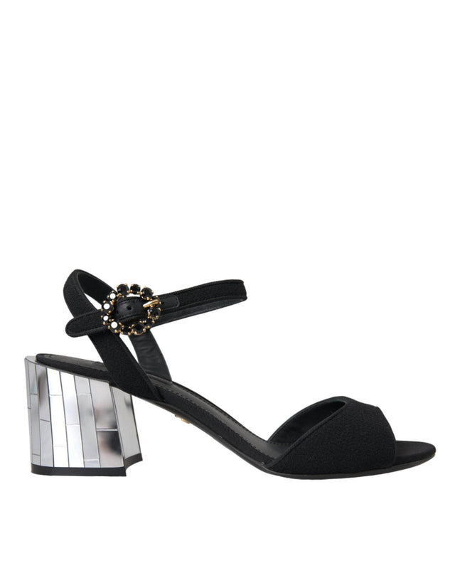 Dolce & Gabbana Black Crystal Ankle Strap Keira Sandal Shoes - Hilstor