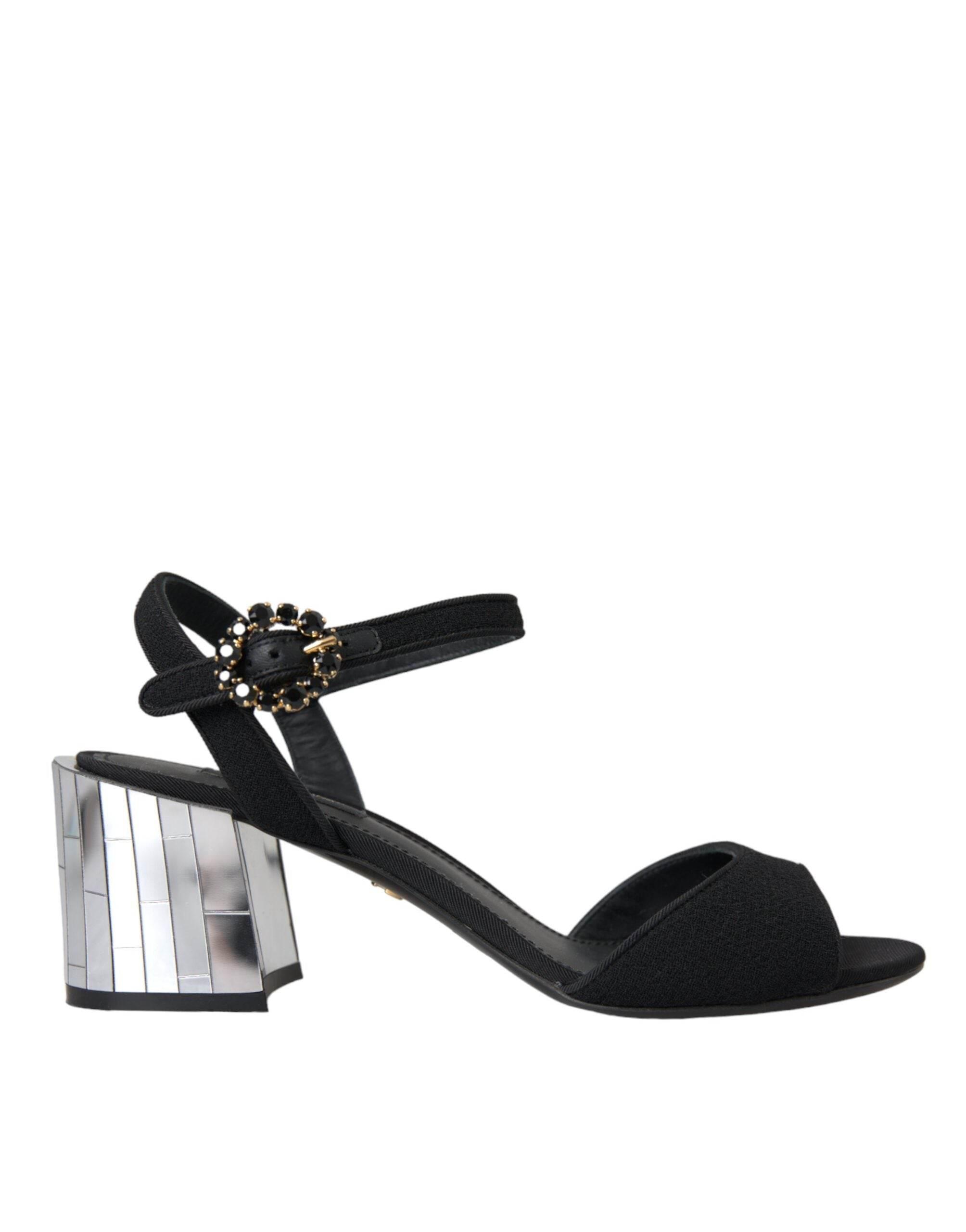 Dolce & Gabbana Black Crystal Ankle Strap Keira Sandal Shoes - Hilstor
