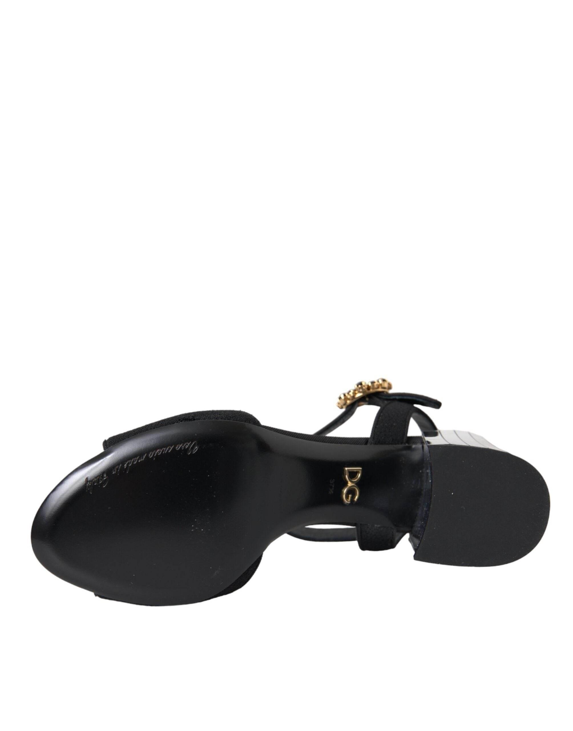 Dolce & Gabbana Black Crystal Ankle Strap Keira Sandal Shoes - Hilstor