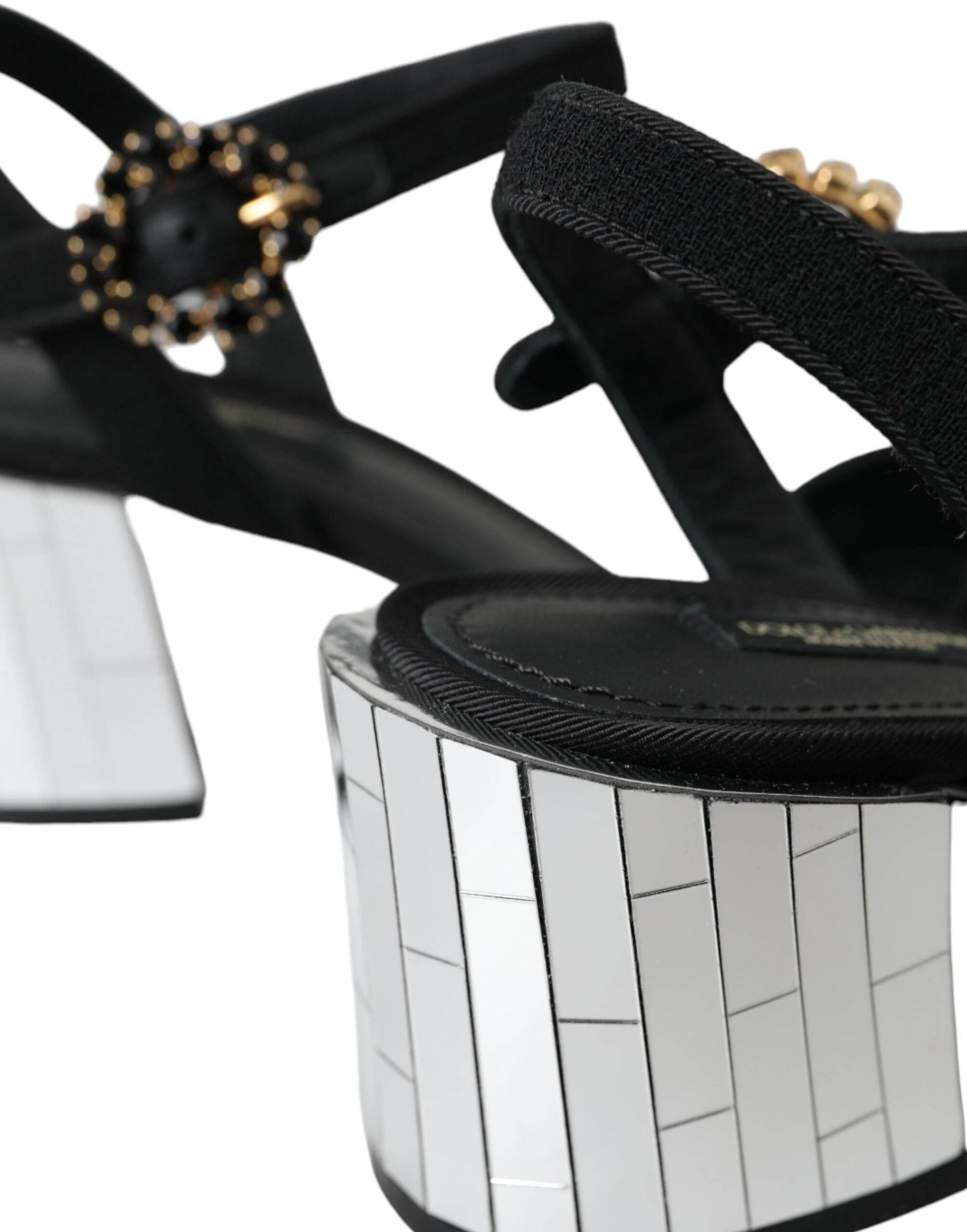Dolce & Gabbana Black Crystal Ankle Strap Keira Sandal Shoes - Hilstor