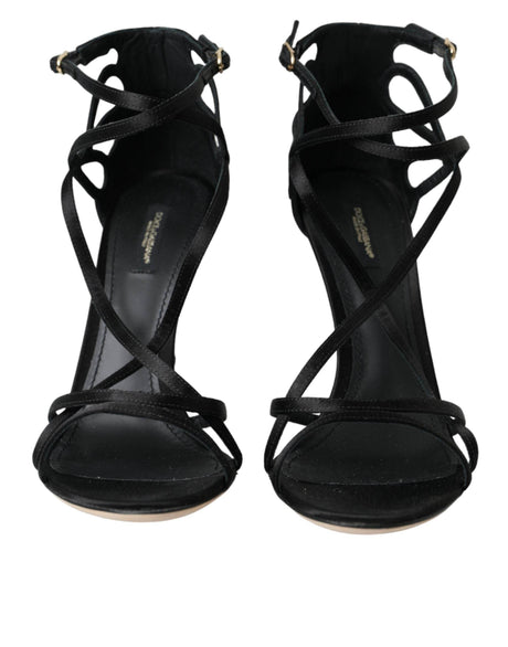 Dolce & Gabbana Black Keira Satin Heels Sandals Shoes - Hilstor