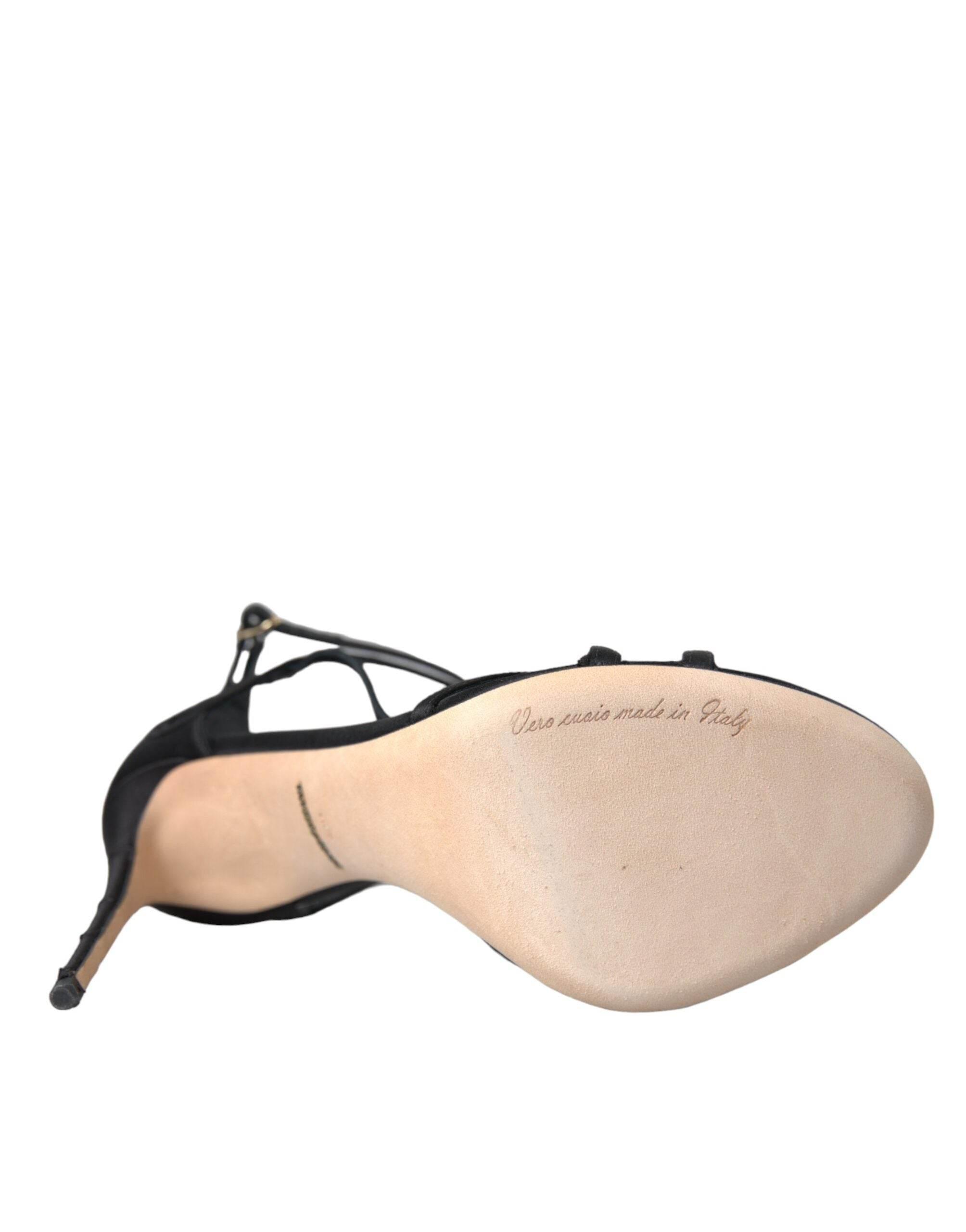 Dolce & Gabbana Black Keira Satin Heels Sandals Shoes - Hilstor