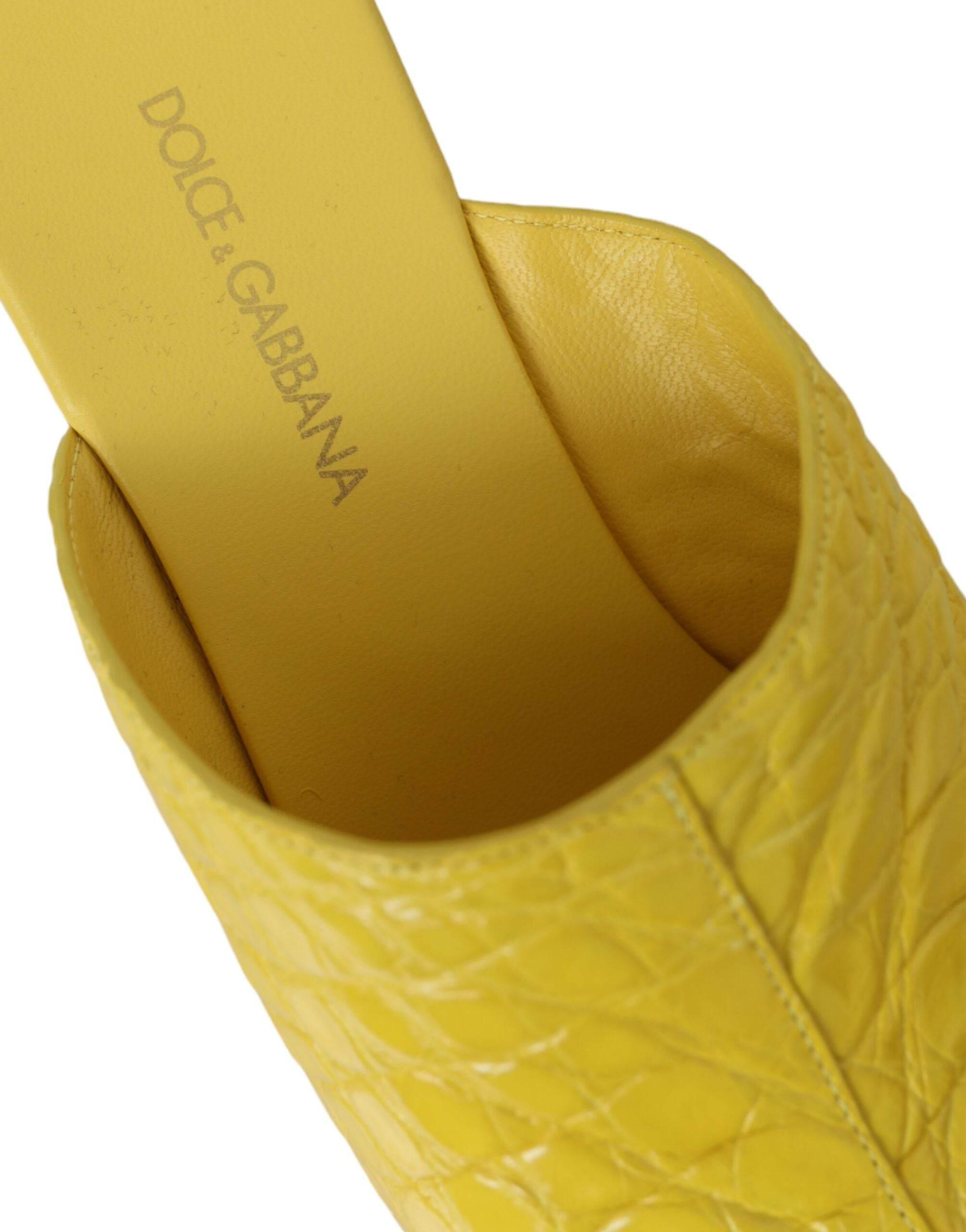 Dolce & Gabbana Yellow Leather Wood Mule Wedge Slides Shoes - Hilstor