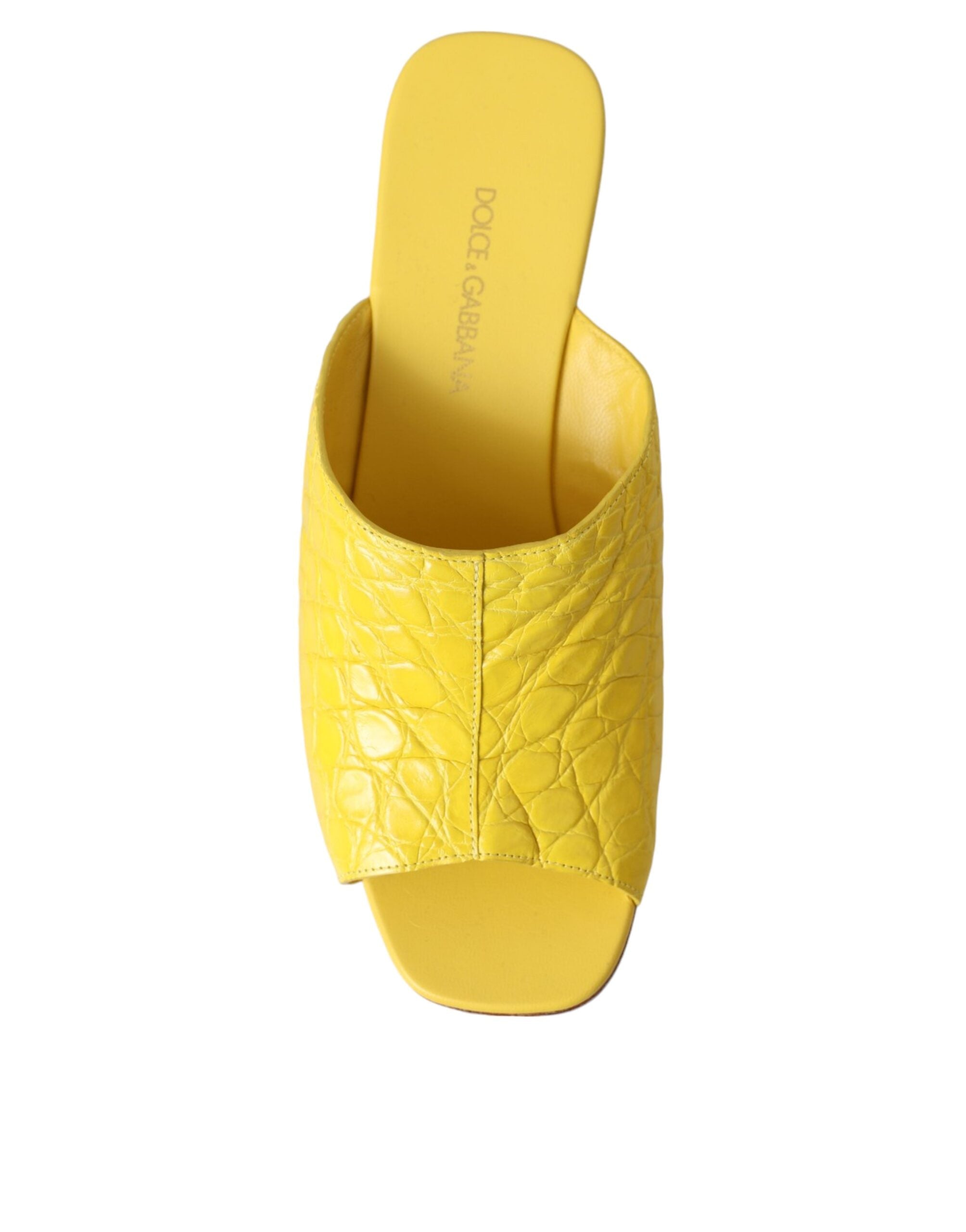 Dolce &amp; Gabbana Gule Læder Træ Mule Wedge Slides Sko