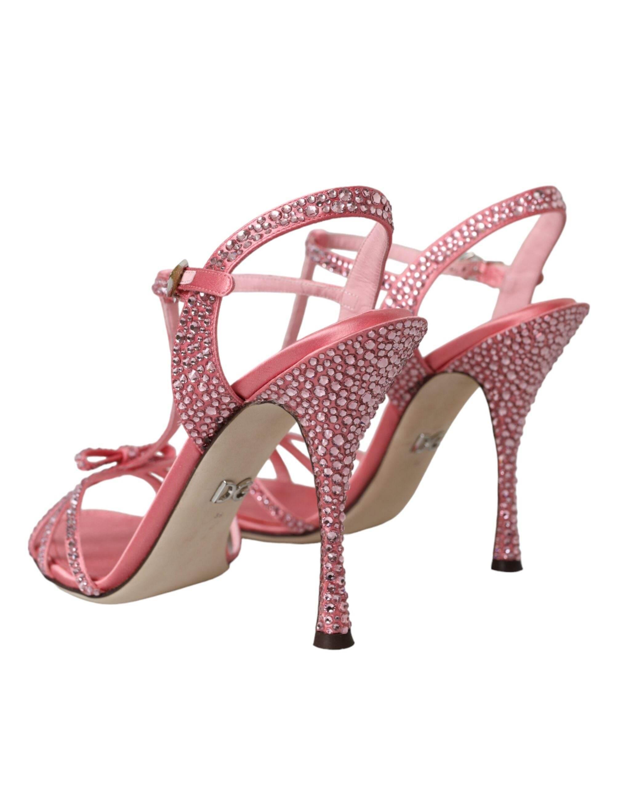 Dolce & Gabbana Pink Strass Ankle Strap Heels Sandals Shoes - Hilstor